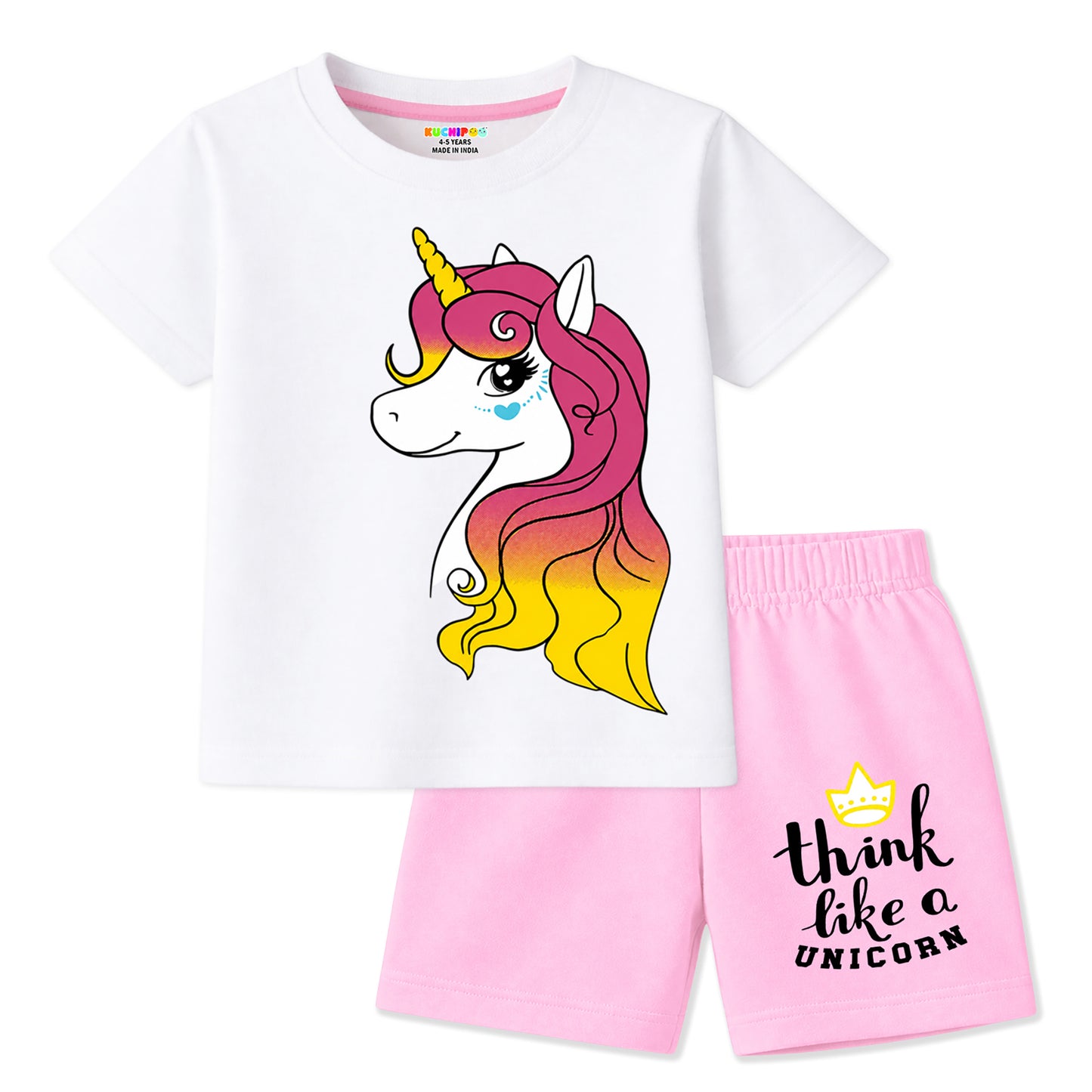 Kuchipoo Girls Cotton T-Shirt & Shorts Set | Half Sleeve Round Neck Top with Elastic Waist Shorts | Soft & Comfortable Casual Wear for Kids | Pack of 3