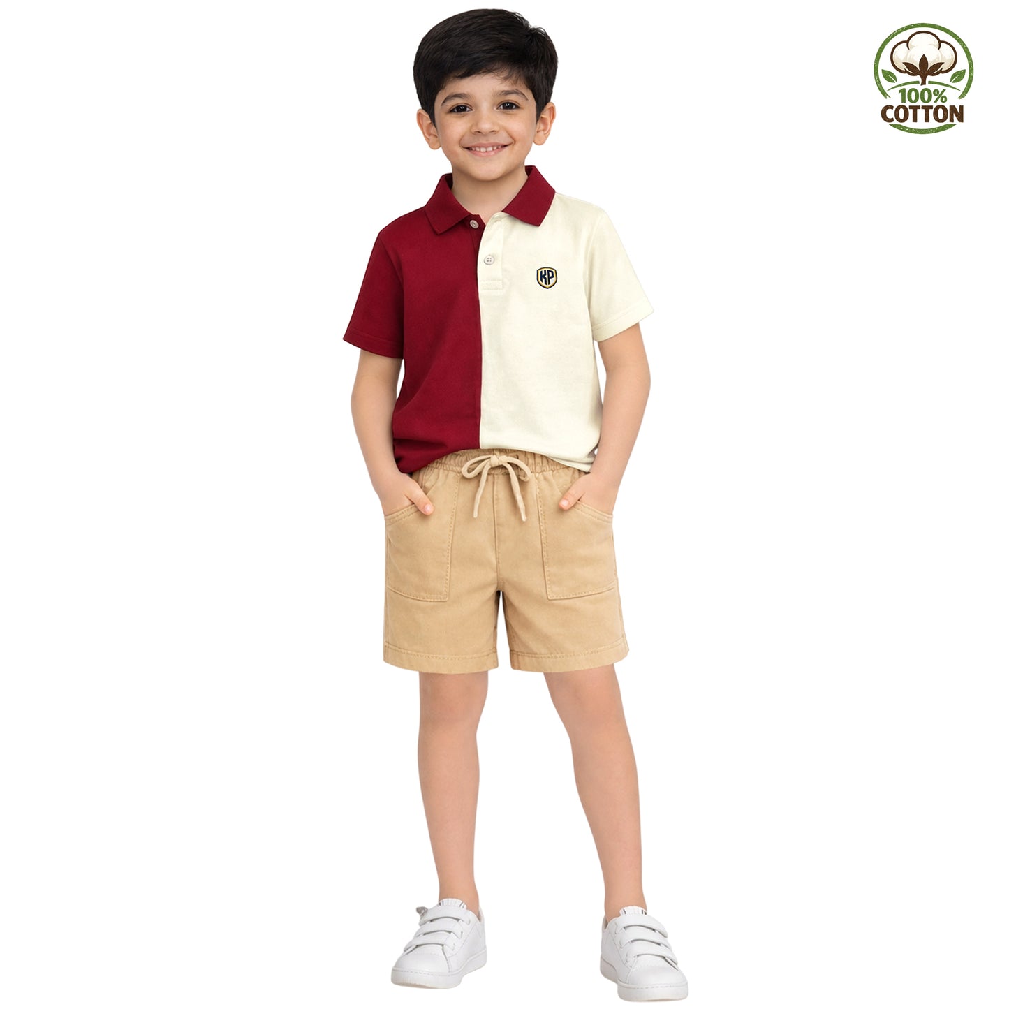 Kuchipoo Boys 100% Cotton Polo T-Shirt with Shorts Set | Soft Breathable Fabric | Elastic Waist Drawstring Shorts with Pockets | Casual Summer Outfit Set for Boys