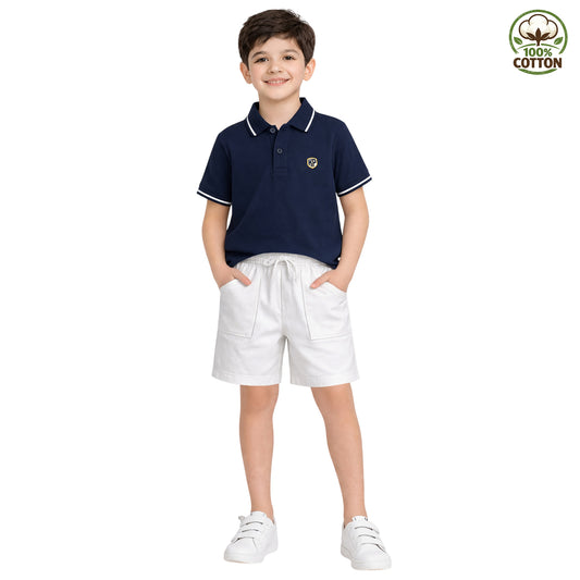 Kuchipoo Boys 100% Cotton Polo T-Shirt with Shorts Set | Soft Breathable Fabric | Elastic Waist Drawstring Shorts with Pockets | Casual Summer Outfit Set for Boys