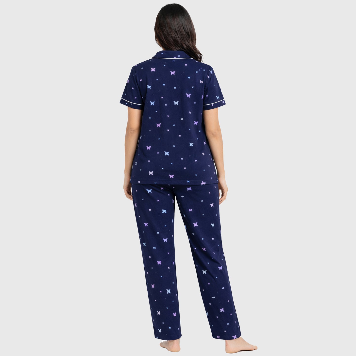 Kuchipoo Women’s 100% Cotton Nightwear Pajama Set | Printed Half Sleeve Button-Down Top & Full Length Pyjama | Soft Comfortable Sleepwear