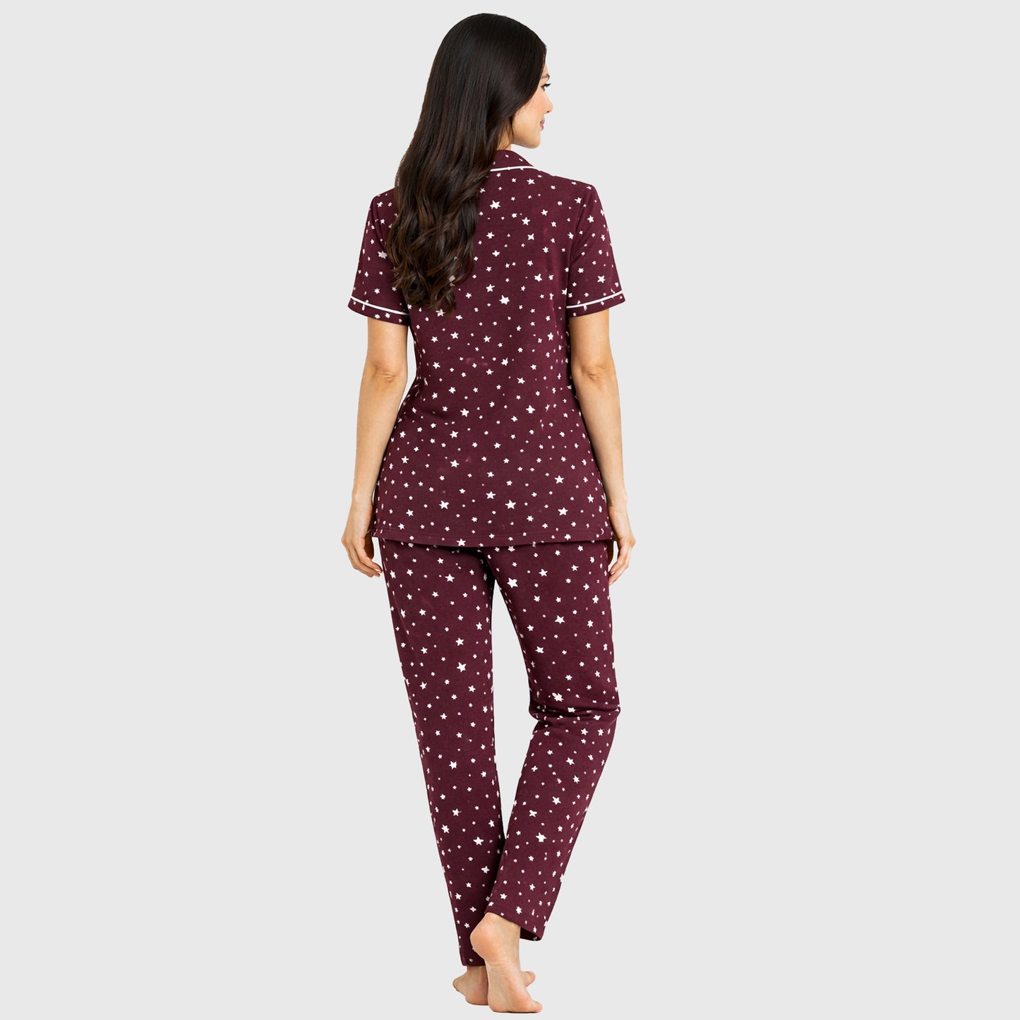 Kuchipoo Women’s 100% Cotton Nightwear Pajama Set | Printed Half Sleeve Button-Down Top & Full Length Pyjama | Soft Comfortable Sleepwear (Copy)