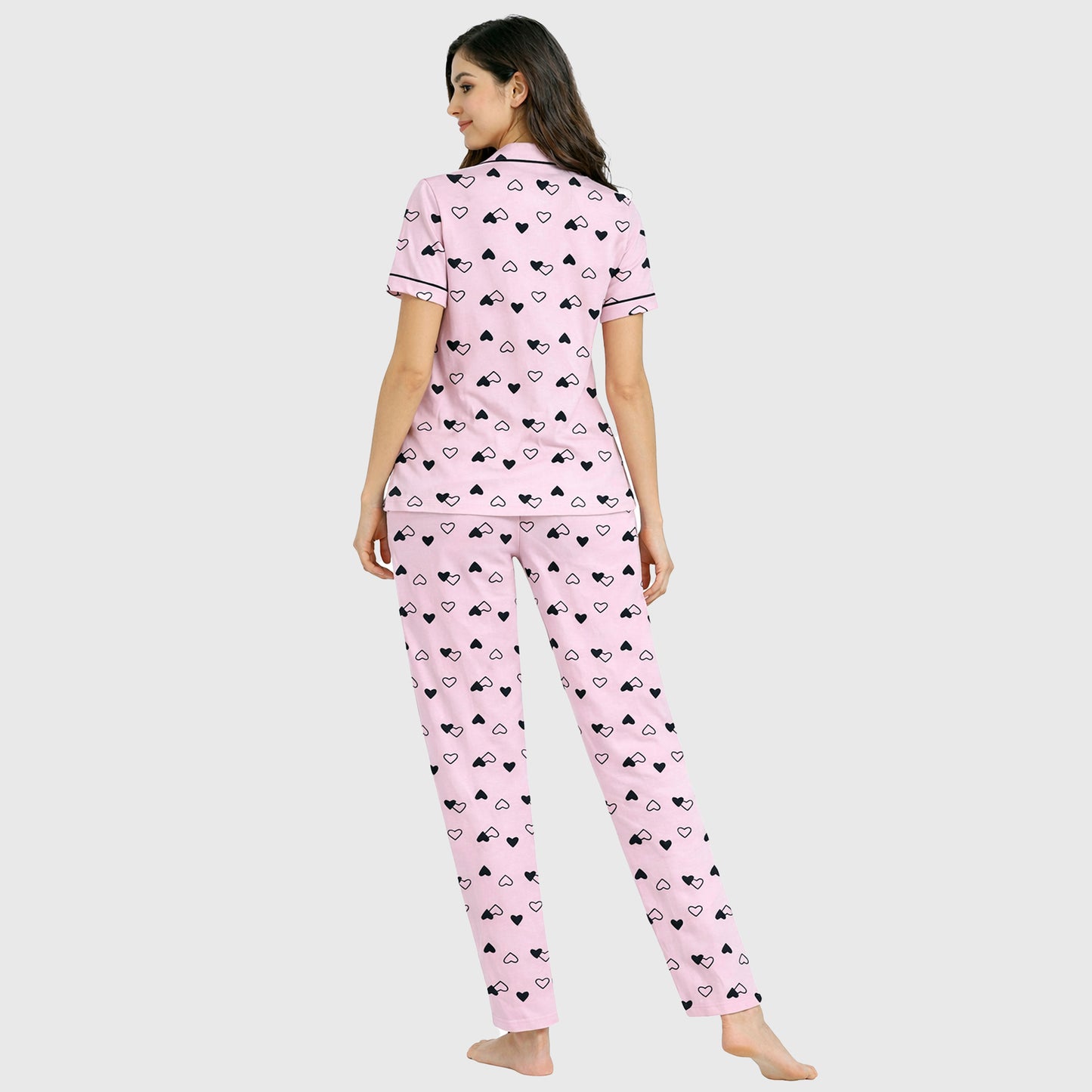 Kuchipoo Women’s 100% Cotton Nightwear Pajama Set | Printed Half Sleeve Button-Down Top & Full Length Pyjama | Soft Comfortable Sleepwear (Copy) (Copy)