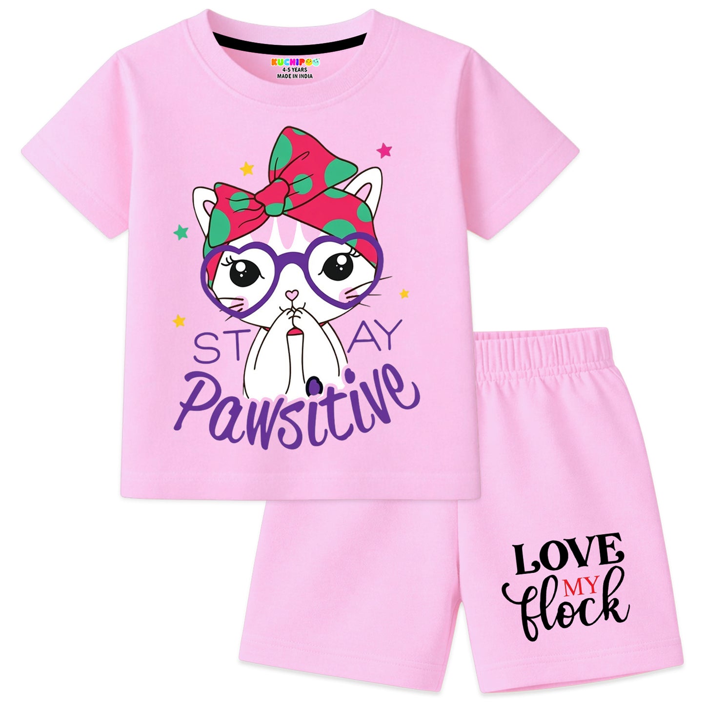 Kuchipoo Girls Cotton T-Shirt & Shorts Set | Half Sleeve Round Neck Top with Elastic Waist Shorts | Soft & Comfortable Casual Wear for Kids | Pack of 3