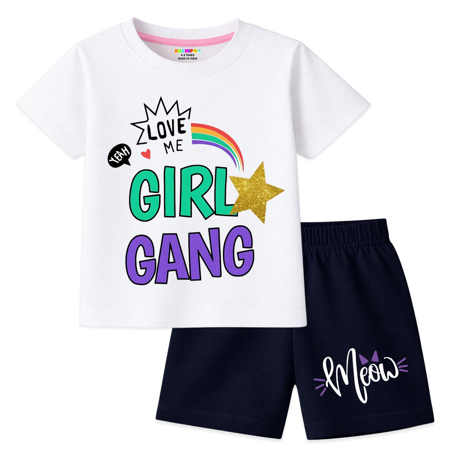 Kuchipoo Girls Cotton T-Shirt & Shorts Set | Half Sleeve Round Neck Top with Elastic Waist Shorts | Soft & Comfortable Casual Wear for Kids | Pack of 3
