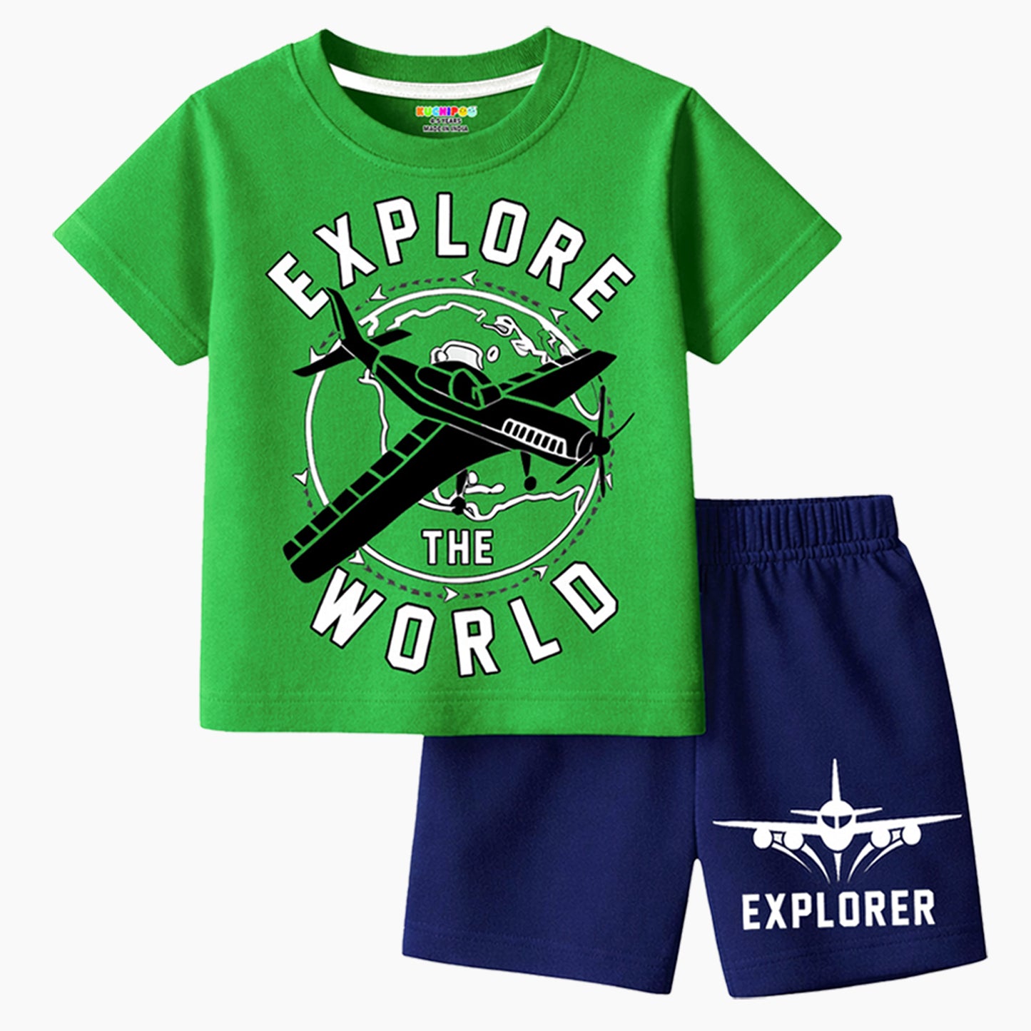 Kuchipoo Boys Cotton T-Shirt & Shorts Set | Half Sleeve Round Neck Top with Elastic Waist Shorts | Soft & Comfortable Casual Wear for Kids | Pack of 3