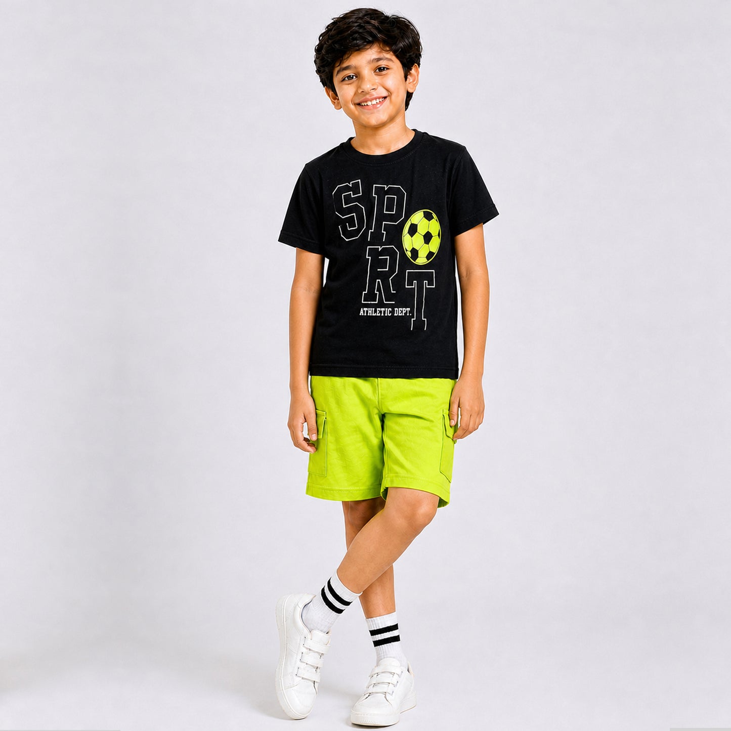 Kuchipoo Boys Cotton Half Sleeve T-Shirt & Cargo Shorts Set | Trendy Graphic Print Summer Wear | Soft & Breathable Kids Clothing Combo with Cargo Pockets | Pack of 2