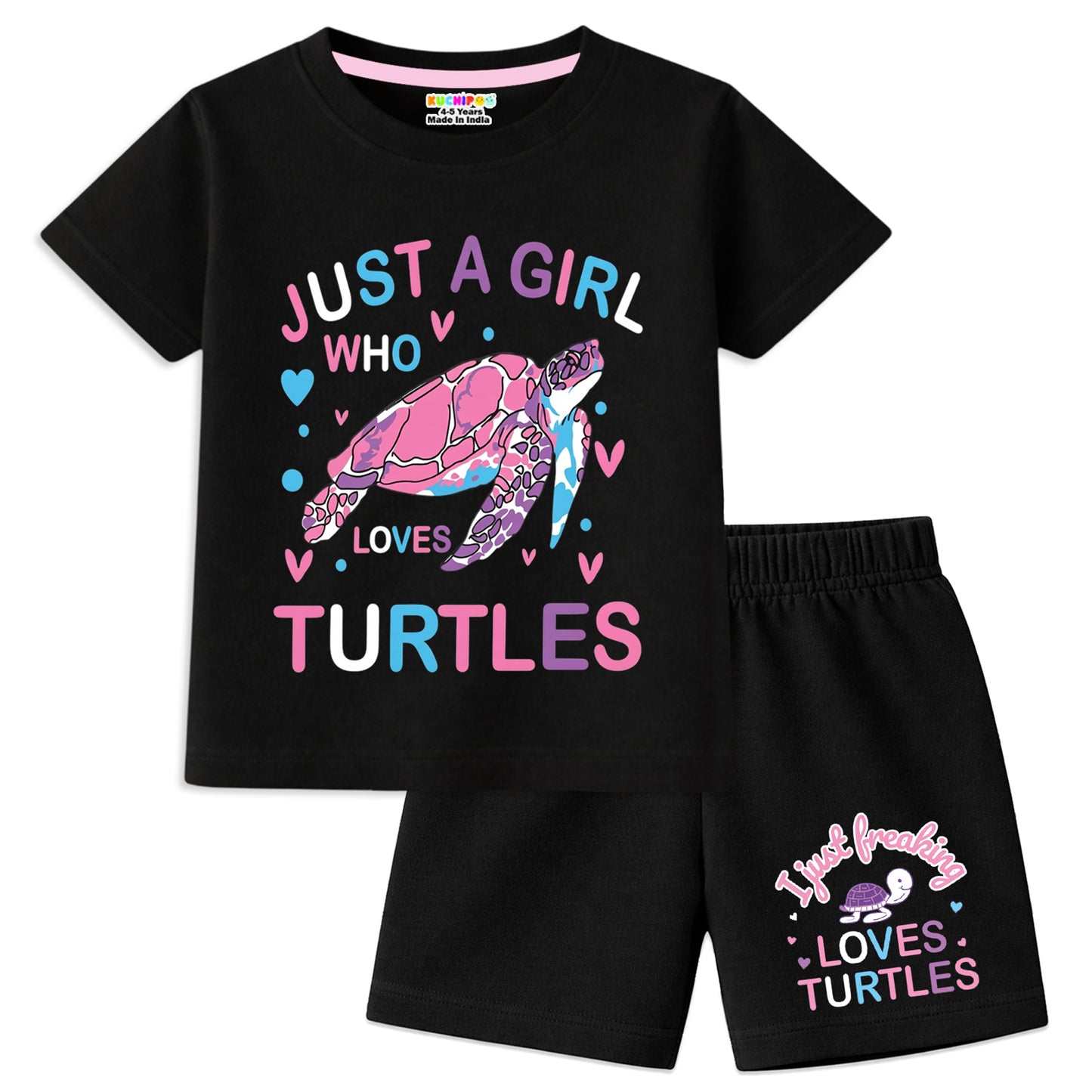 Kuchipoo Girls Cotton T-Shirt & Shorts Set | Half Sleeve Round Neck Top with Elastic Waist Shorts | Soft & Comfortable Casual Wear for Kids | Pack of 3