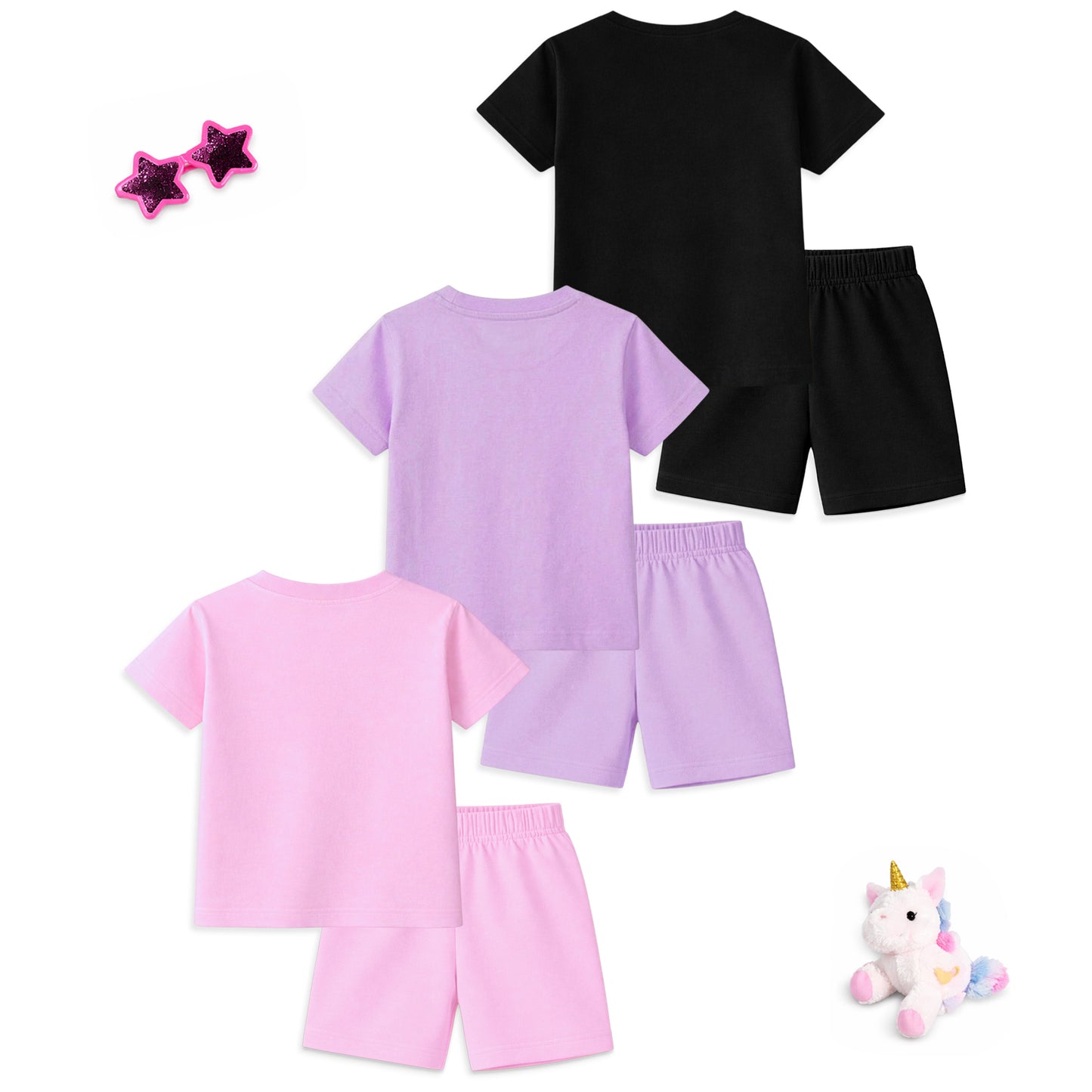 Kuchipoo Girls Cotton T-Shirt & Shorts Set | Half Sleeve Round Neck Top with Elastic Waist Shorts | Soft & Comfortable Casual Wear for Kids | Pack of 3