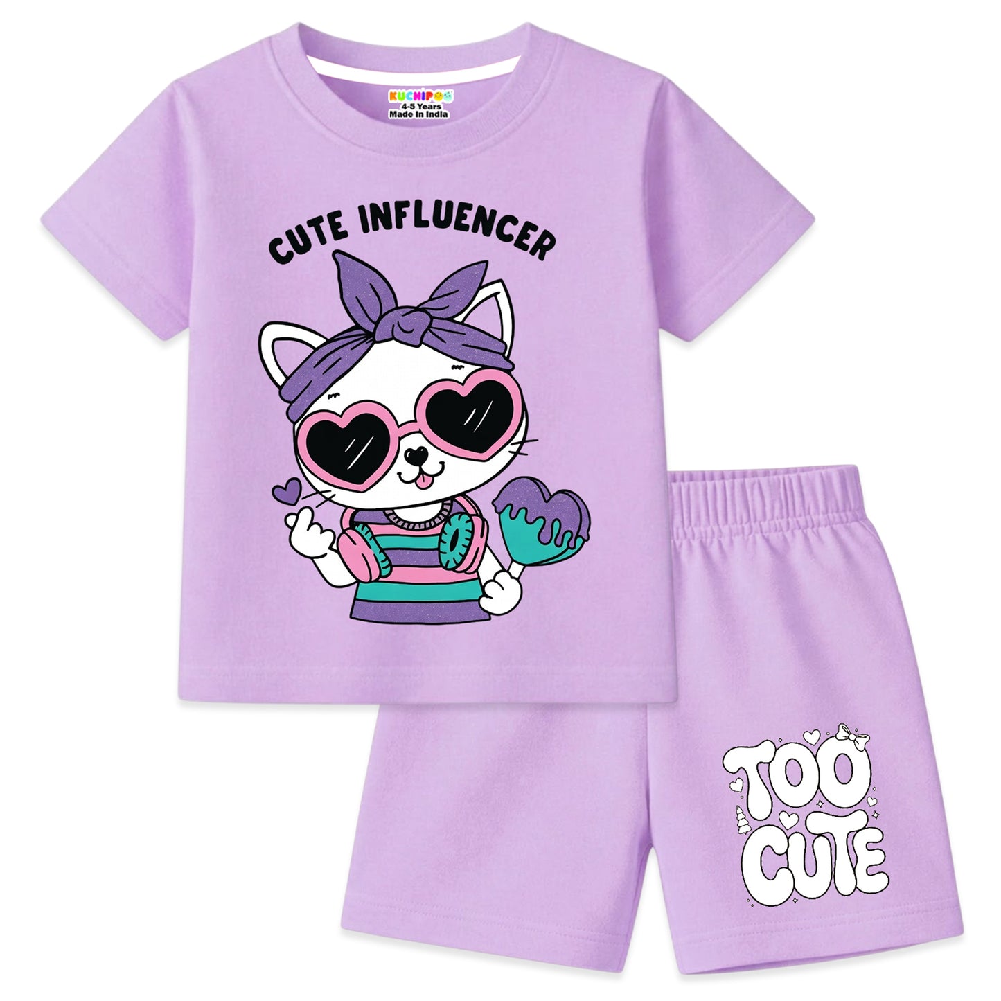 Kuchipoo Girls Cotton T-Shirt & Shorts Set | Half Sleeve Round Neck Top with Elastic Waist Shorts | Soft & Comfortable Casual Wear for Kids | Pack of 3