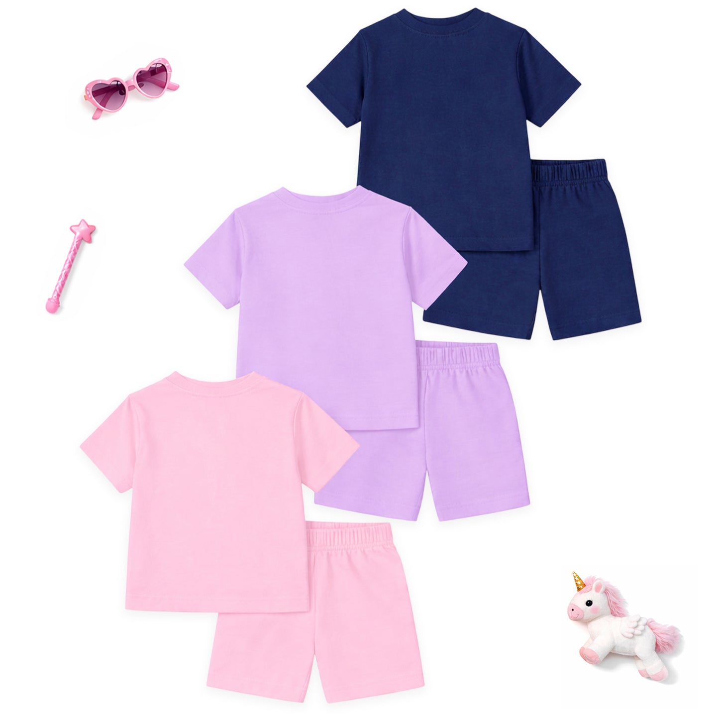 Kuchipoo Girls Cotton T-Shirt & Shorts Set | Half Sleeve Round Neck Top with Elastic Waist Shorts | Soft & Comfortable Casual Wear for Kids | Pack of 3