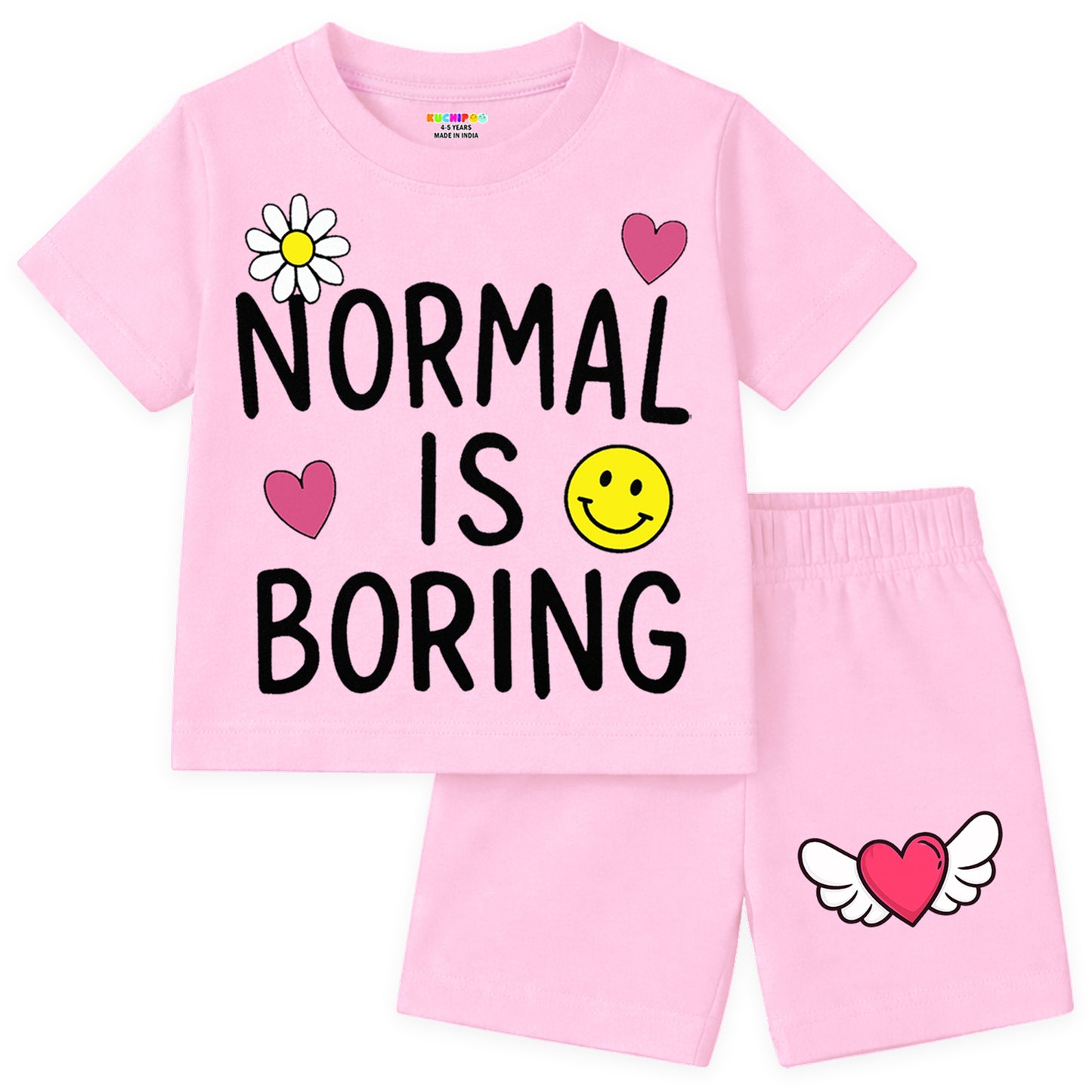 Kuchipoo Girls Cotton T-Shirt & Shorts Set | Half Sleeve Round Neck Top with Elastic Waist Shorts | Soft & Comfortable Casual Wear for Kids | Pack of 3