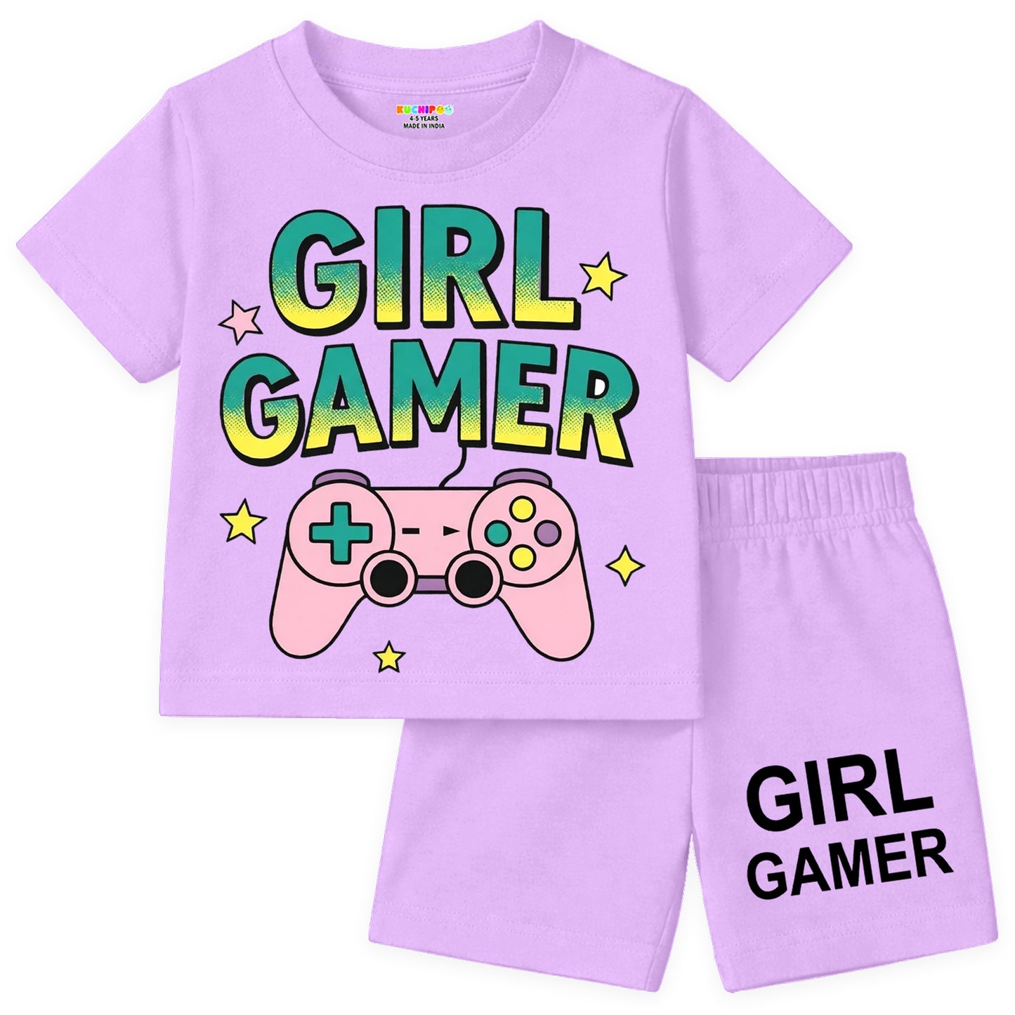 Kuchipoo Girls Cotton T-Shirt & Shorts Set | Half Sleeve Round Neck Top with Elastic Waist Shorts | Soft & Comfortable Casual Wear for Kids | Pack of 3