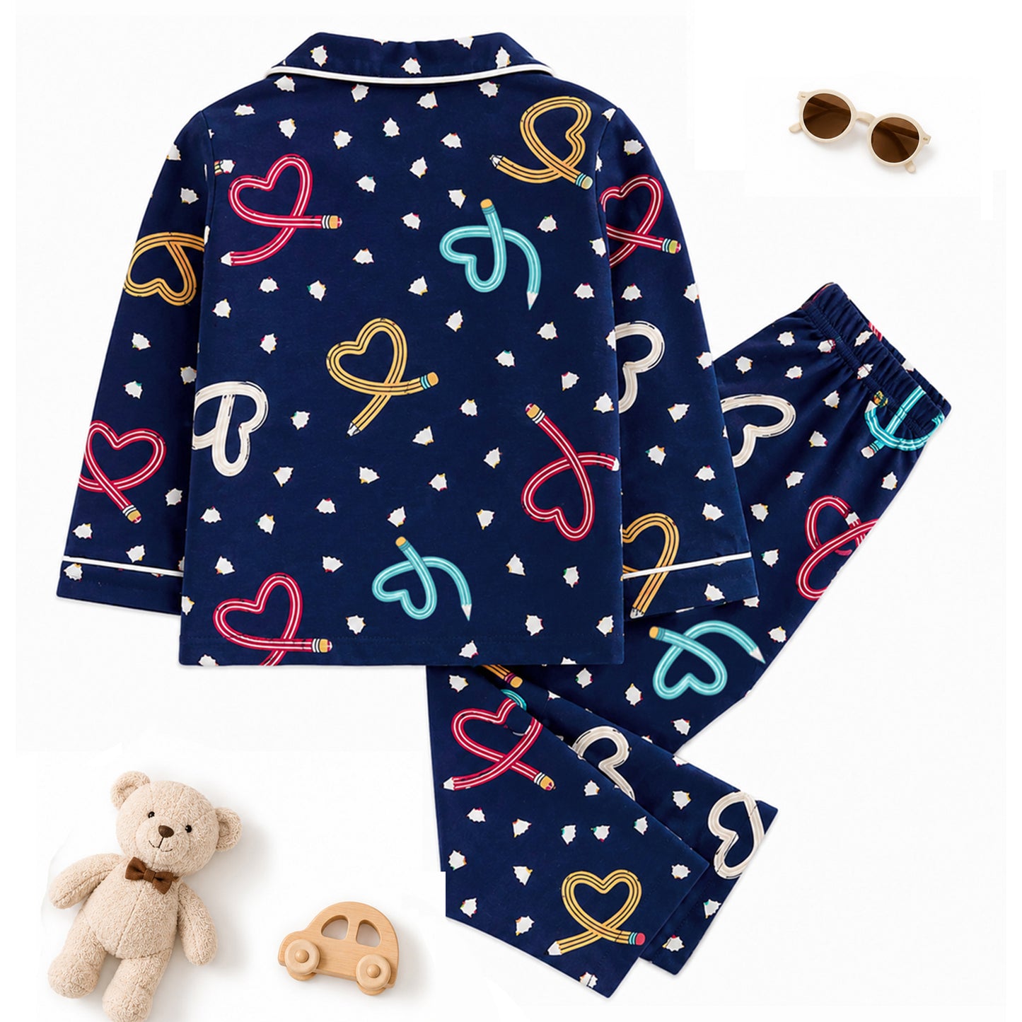 Kuchipoo Girls 100% Cotton Night Suit Set | Soft & Breathable Printed Pyjama Set | Full Sleeve Button Down Sleepwear for Girls