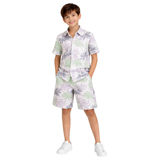 Kuchipoo Boys 100% Rayon Co-Ord Set | Printed Half Sleeve Shirt & Shorts | Soft Breathable Fabric | Casual Summer Wear | Kids Stylish Outfit