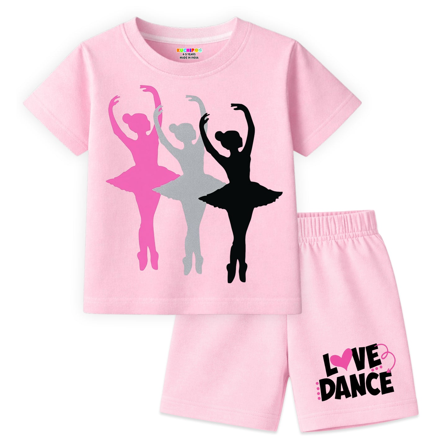 Kuchipoo Girls Cotton T-Shirt & Shorts Set | Half Sleeve Round Neck Top with Elastic Waist Shorts | Soft & Comfortable Casual Wear for Kids | Pack of 3