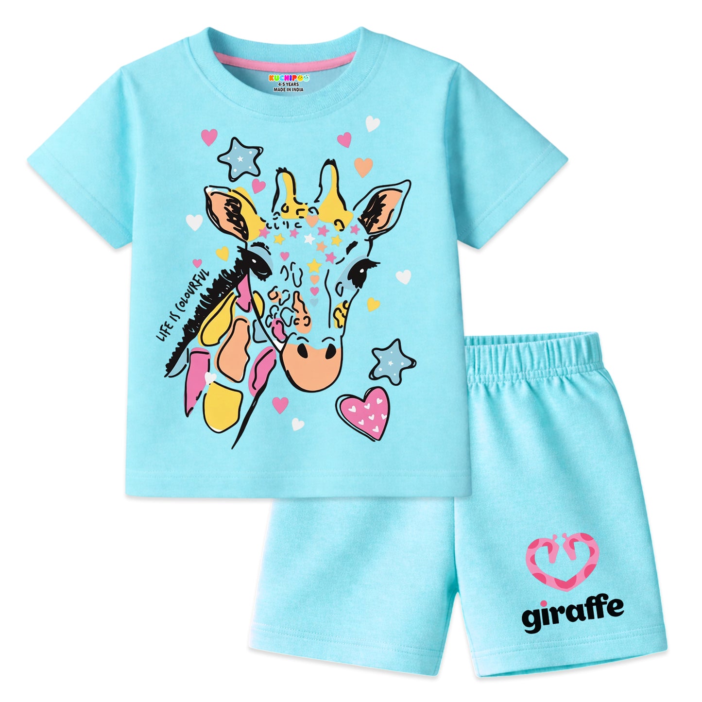 Kuchipoo Girls Cotton T-Shirt & Shorts Set | Half Sleeve Round Neck Top with Elastic Waist Shorts | Soft & Comfortable Casual Wear for Kids | Pack of 3