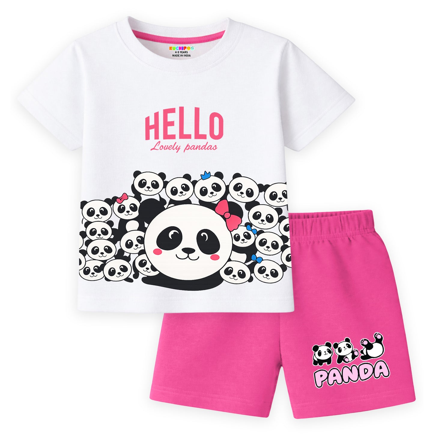 Kuchipoo Girls Cotton T-Shirt & Shorts Set | Half Sleeve Round Neck Top with Elastic Waist Shorts | Soft & Comfortable Casual Wear for Kids | Pack of 3