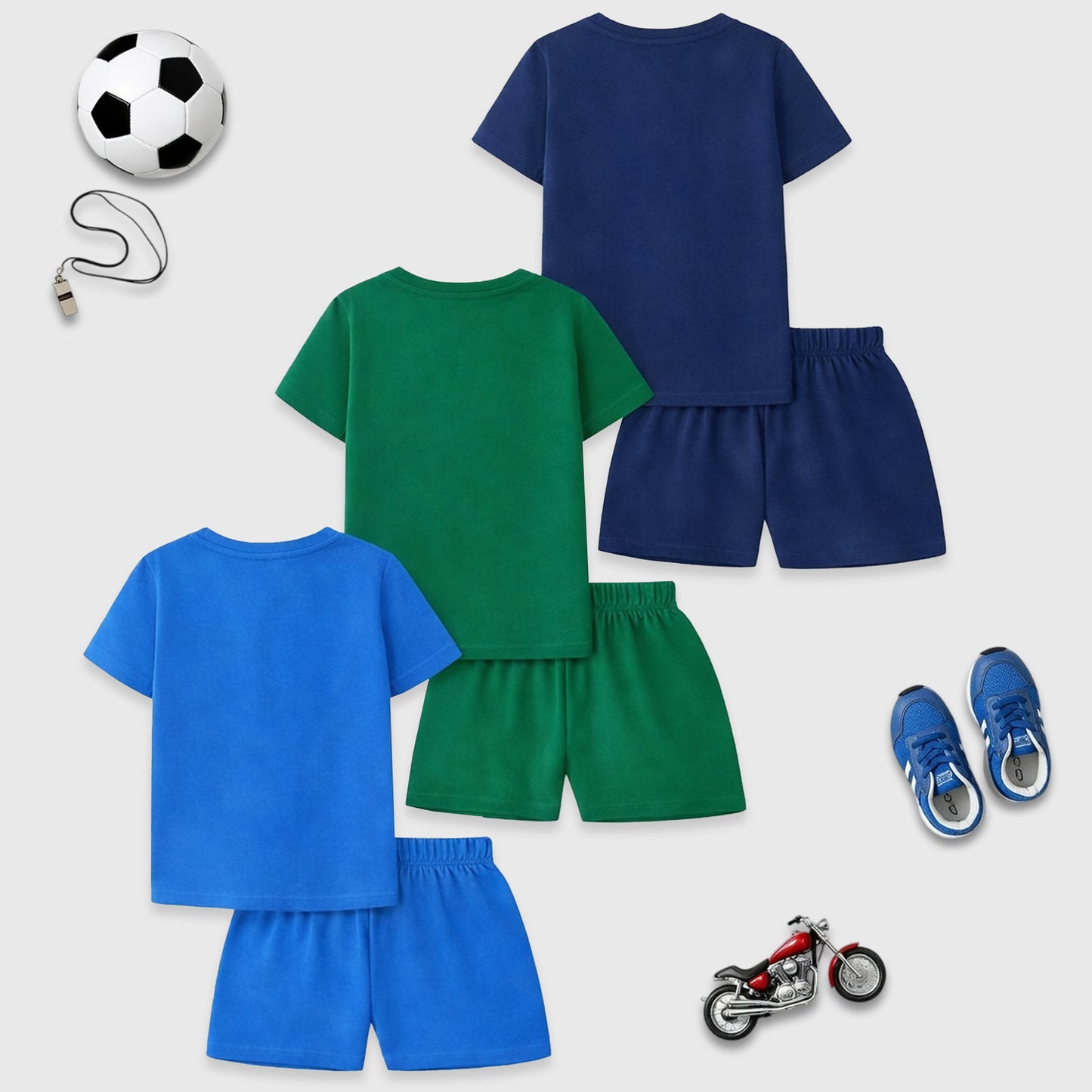 Kuchipoo Boys Cotton T-Shirt & Shorts Set | Half Sleeve Round Neck Top with Elastic Waist Shorts | Soft & Comfortable Casual Wear for Kids | Pack of 3
