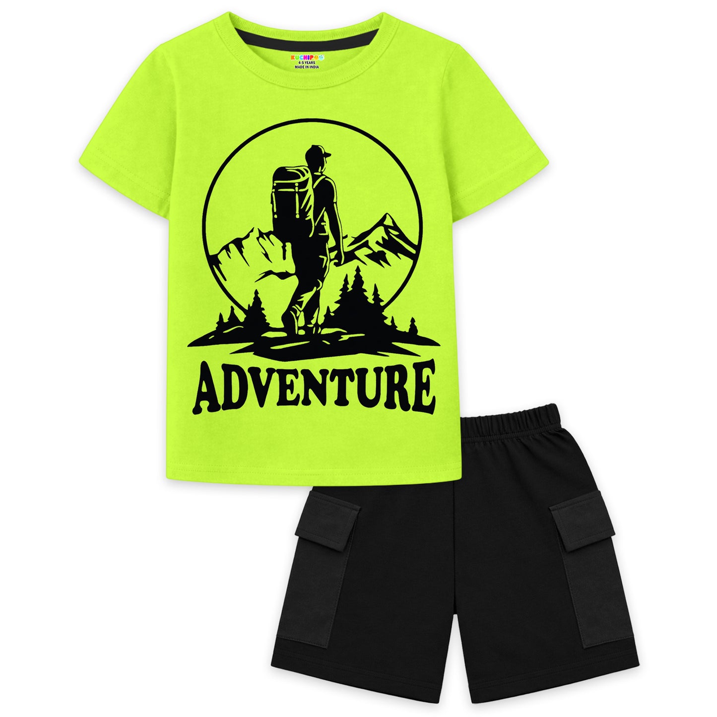 Kuchipoo Boys Cotton Half Sleeve T-Shirt & Cargo Shorts Set | Trendy Graphic Print Summer Wear | Soft & Breathable Kids Clothing Combo with Cargo Pockets | Pack of 3