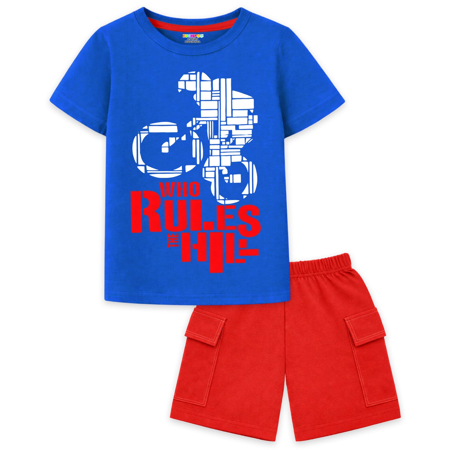 Kuchipoo Boys Cotton Half Sleeve T-Shirt & Cargo Shorts Set | Trendy Graphic Print Summer Wear | Soft & Breathable Kids Clothing Combo with Cargo Pockets | Pack of 3