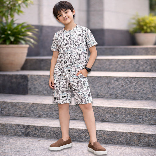 Kuchipoo Boys Graphic Print Cotton Clothing Set | Trendy T-Shirt & Shorts Co-Ord | Lightweight Summer Wear for Kids