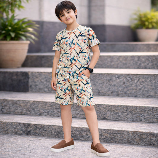 Kuchipoo Boys Graphic Print Cotton Clothing Set | Trendy T-Shirt & Shorts Co-Ord | Lightweight Summer Wear for Kids