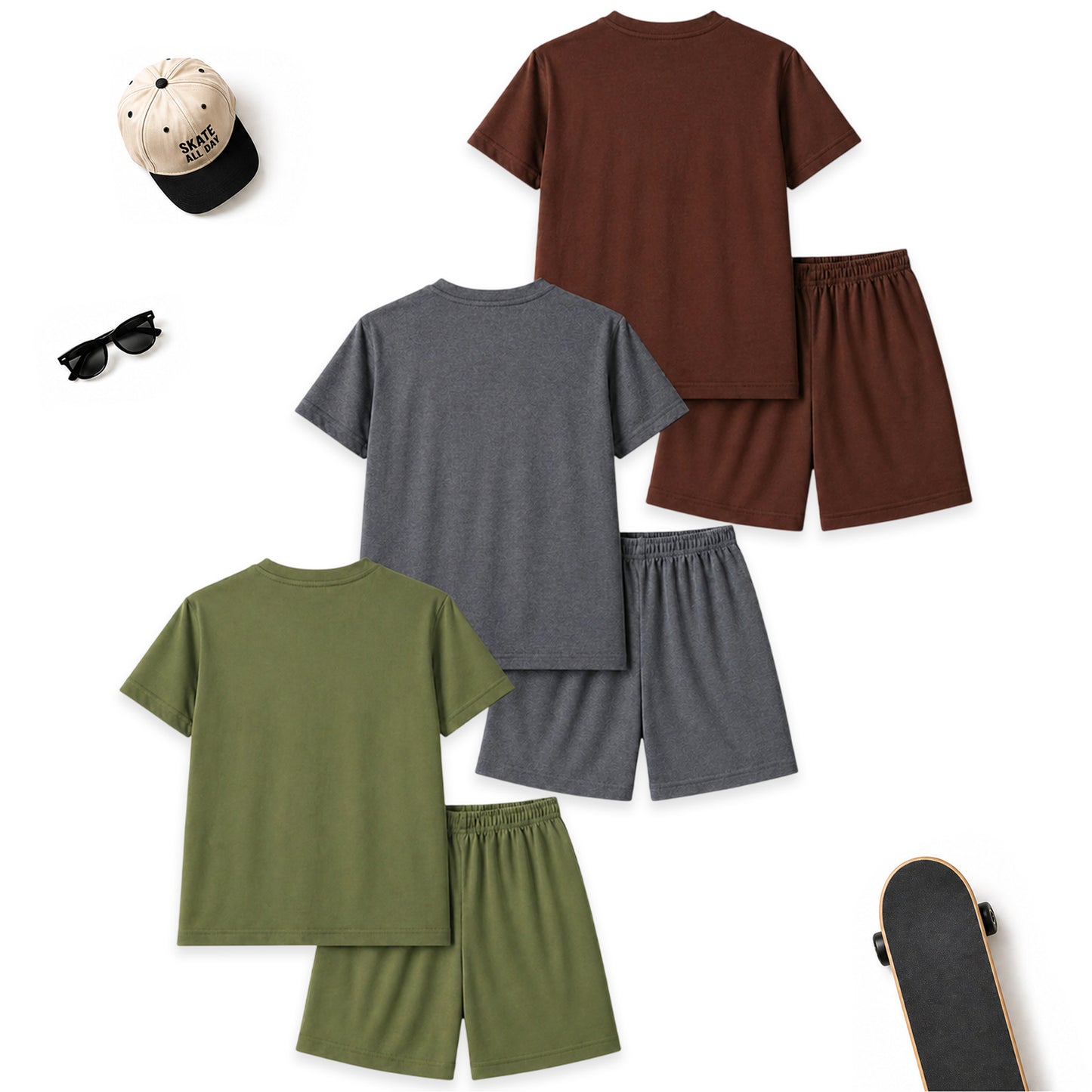 Kuchipoo Boys Cotton T-Shirt & Shorts Set | Half Sleeve Round Neck Top with Elastic Waist Shorts | Soft & Comfortable Casual Wear for Kids | Pack of 3