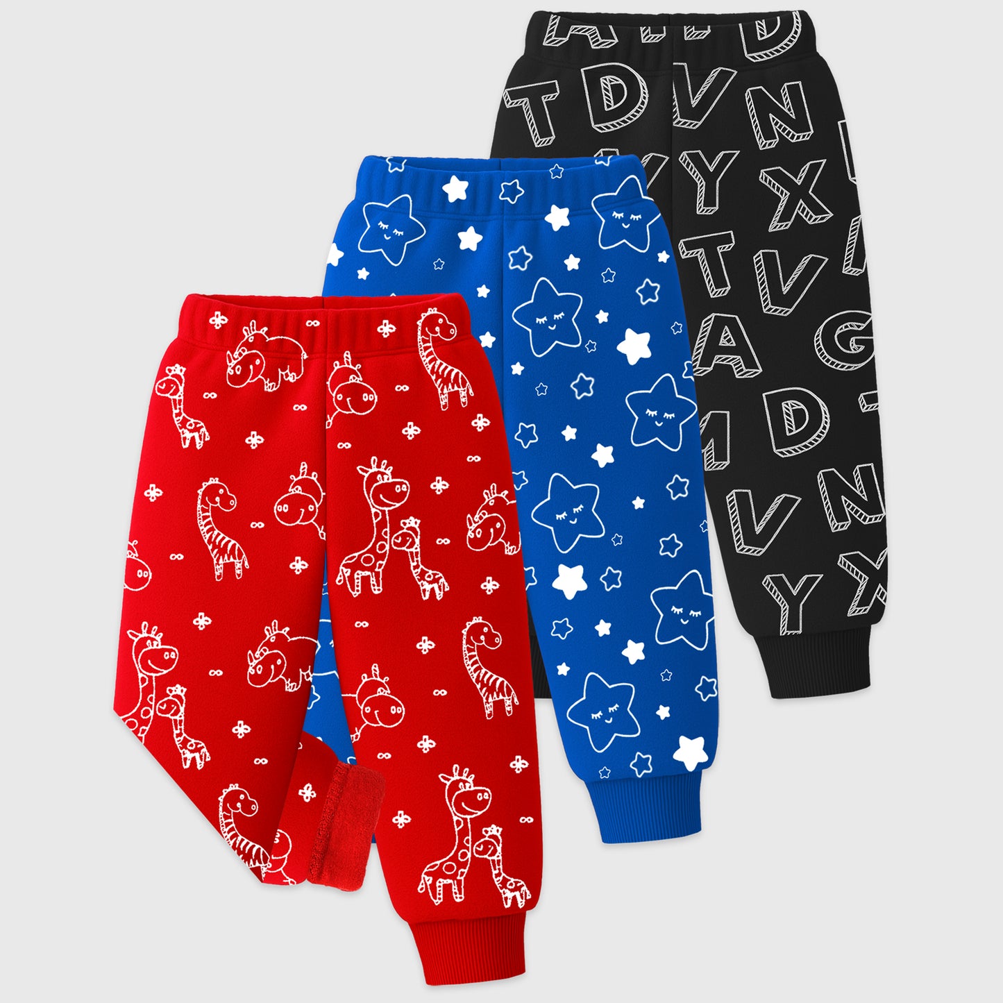 Kuchipoo Baby Boy Winter Fleece Pajamas with All Over Print – Warm & Soft Bottoms (Pack of 3)