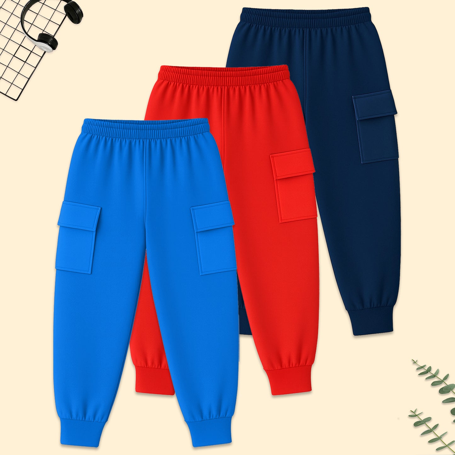 Kuchipoo Boys Cargo Joggers - Pack of 3