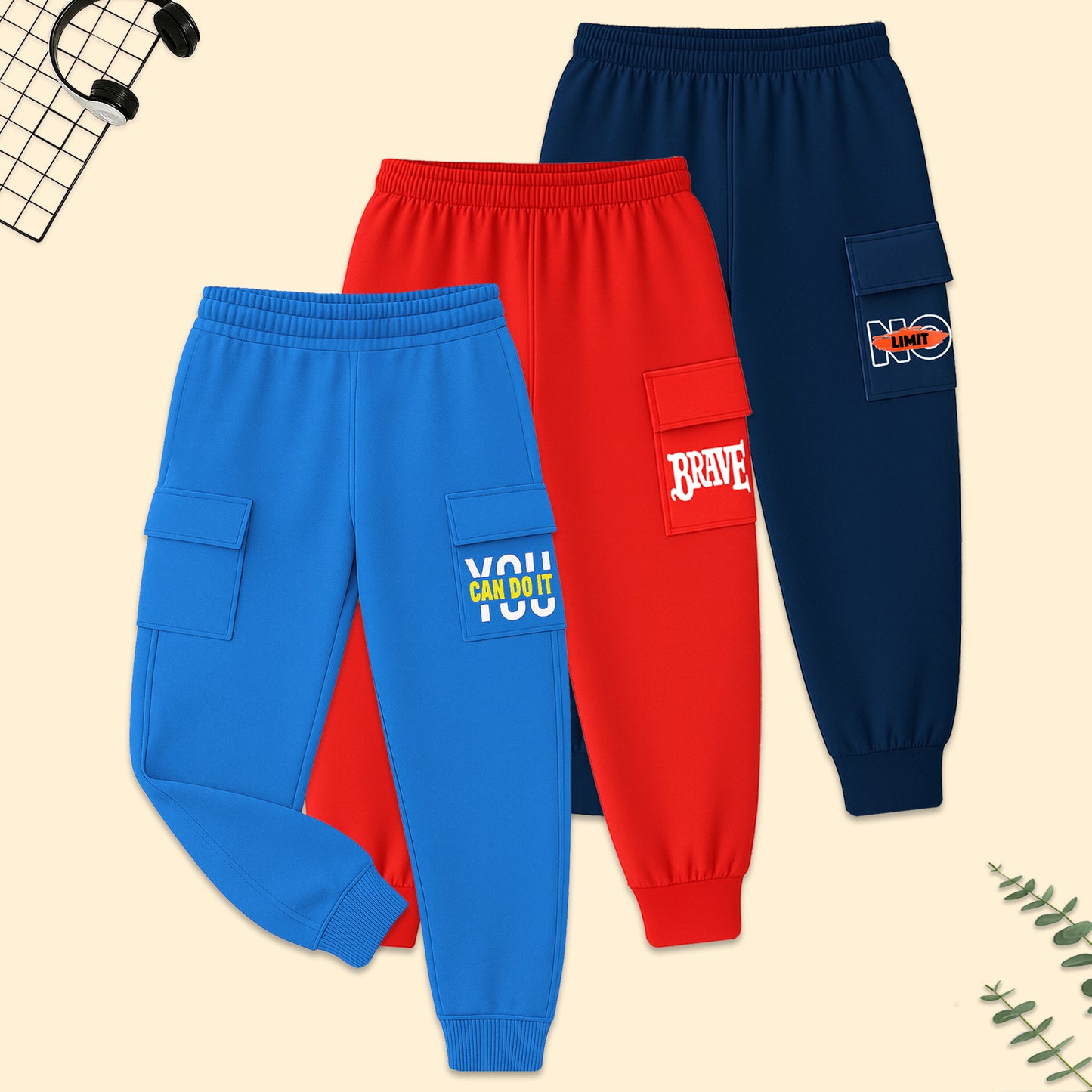 Kuchipoo Boys Cargo Joggers - Pack of 3