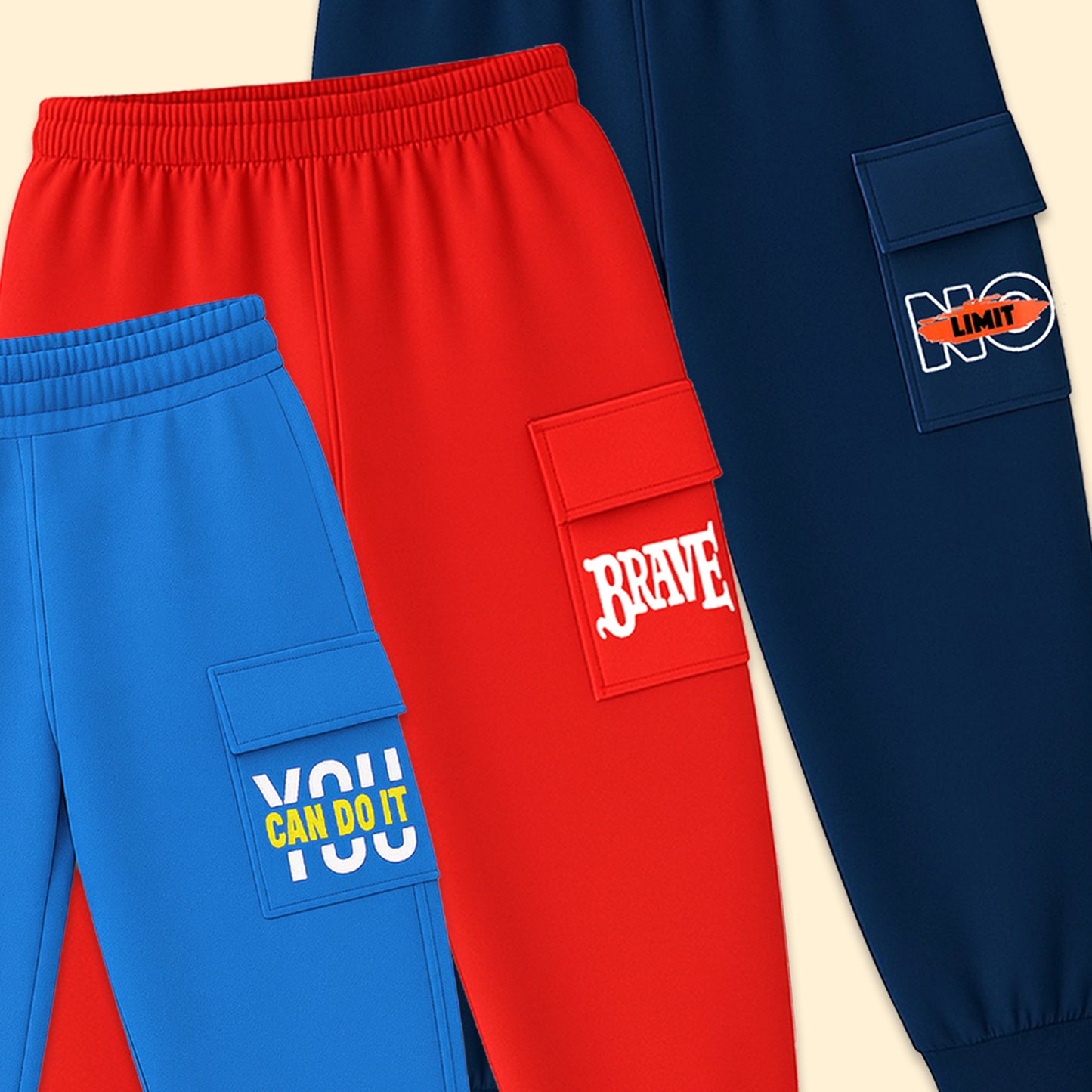 Kuchipoo Boys Cargo Joggers - Pack of 3
