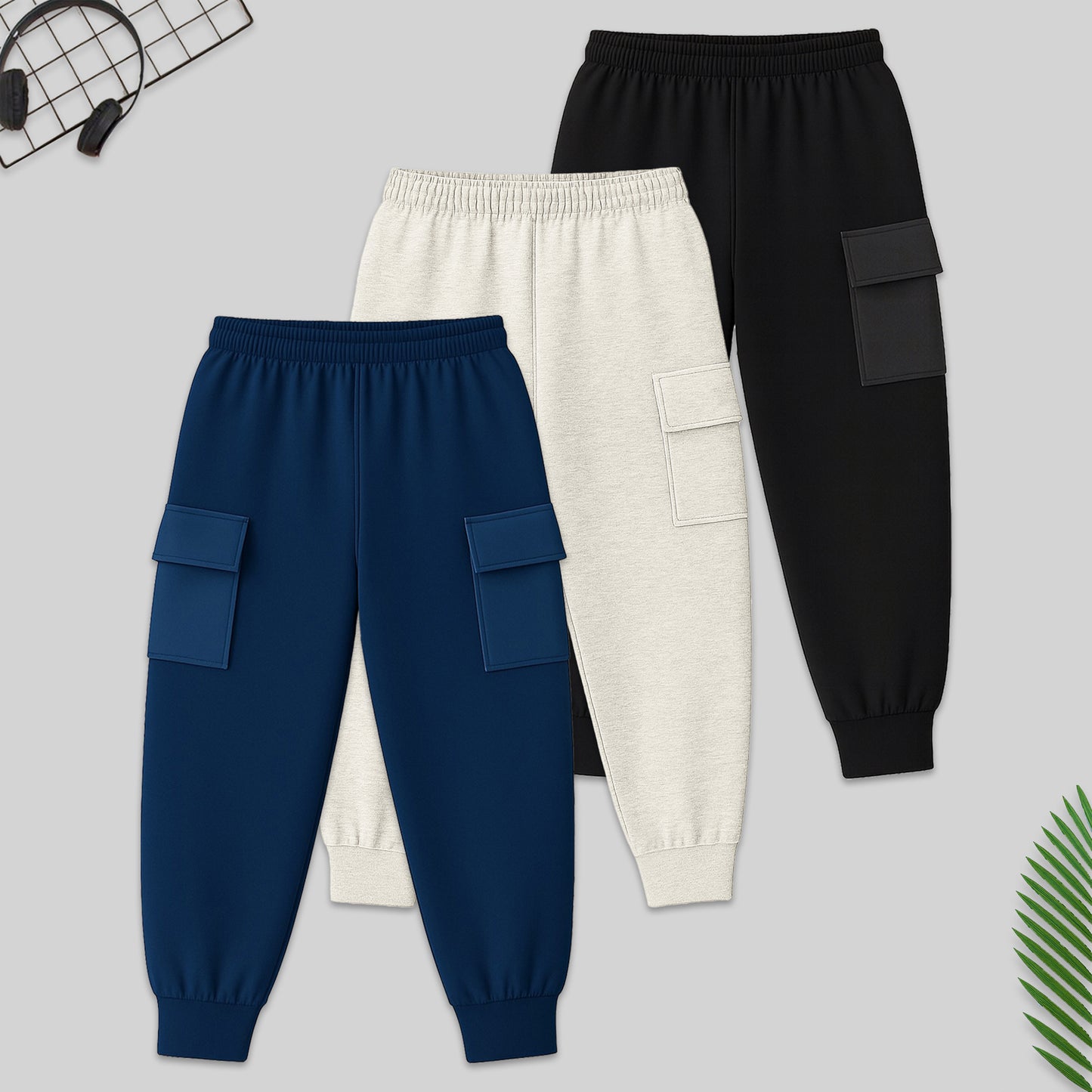 Kuchipoo Boys Cargo Joggers - Pack of 3