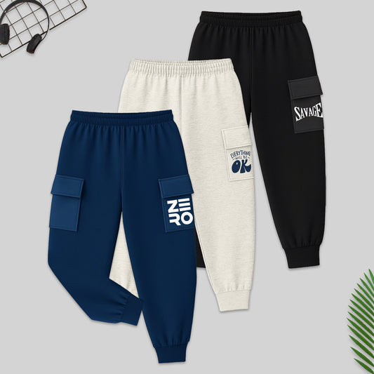 Kuchipoo Boys Cargo Joggers - Pack of 3