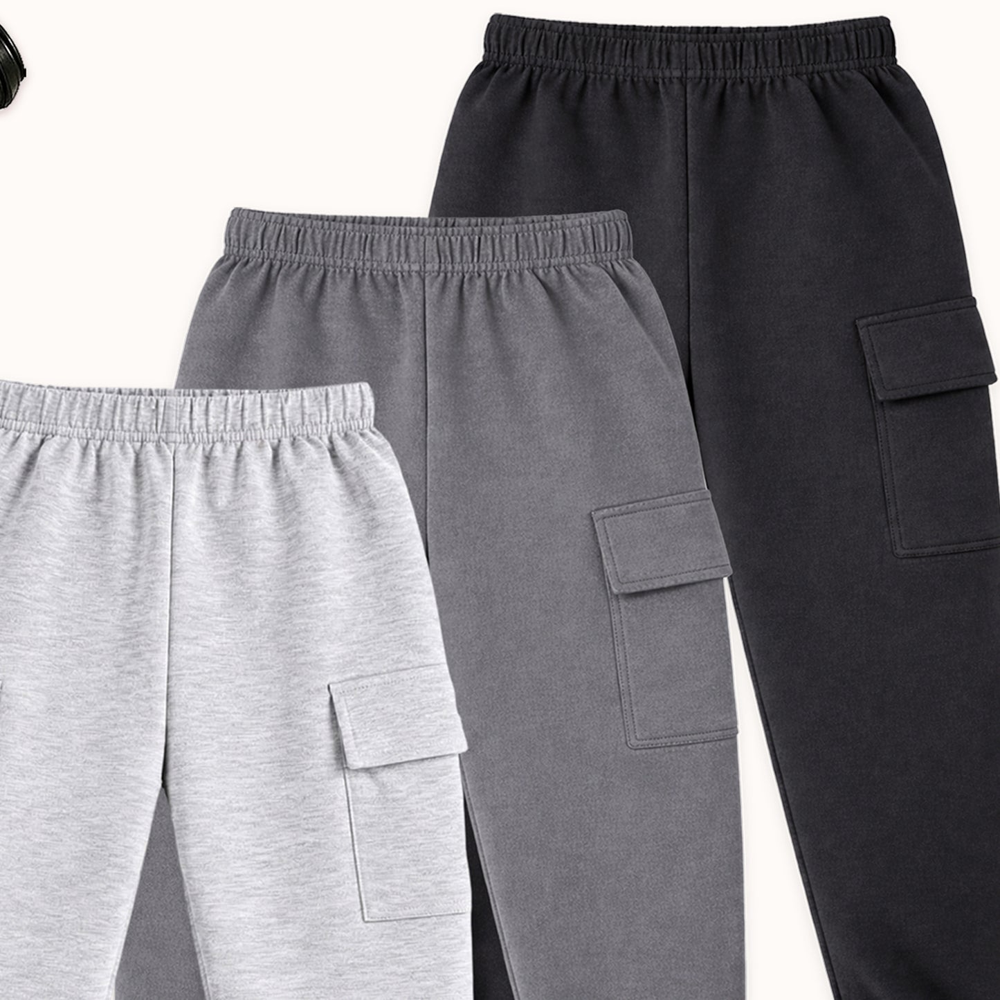 Kuchipoo Boys Cotton Cargo Jogger Pants with Pocket | Soft Elastic Waist Comfortable Track Pants for Boys | Casual Joggers for Kids | Pack of 3