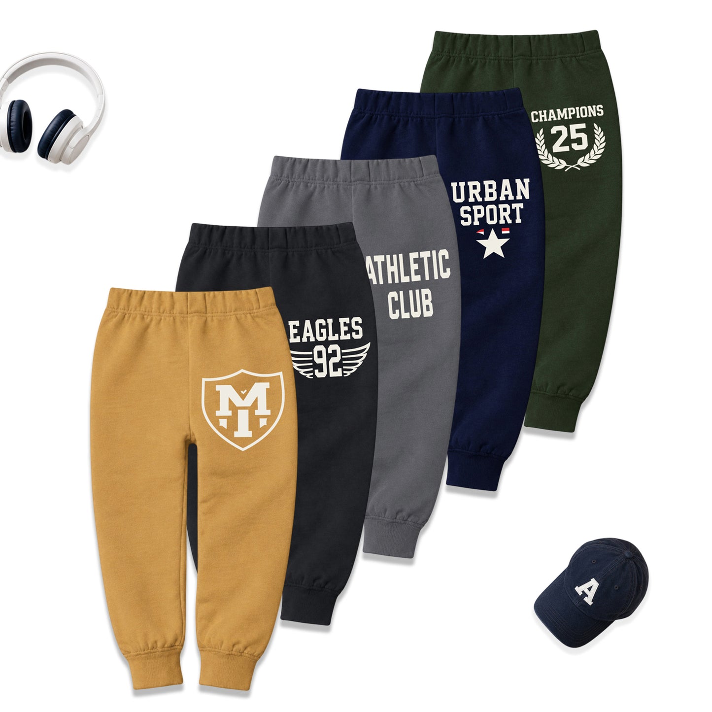 Kuchipoo Boys Cotton Jogger Pants | Soft Elastic Waist Comfortable Track Pants for Boys | Casual Joggers for Kids | Pack of 4 (Copy)