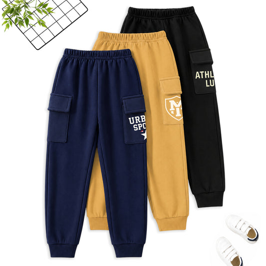 Kuchipoo Boys Cotton Cargo Jogger Pants with Pocket | Soft Elastic Waist Comfortable Track Pants for Boys | Casual Joggers for Kids | Pack of 3