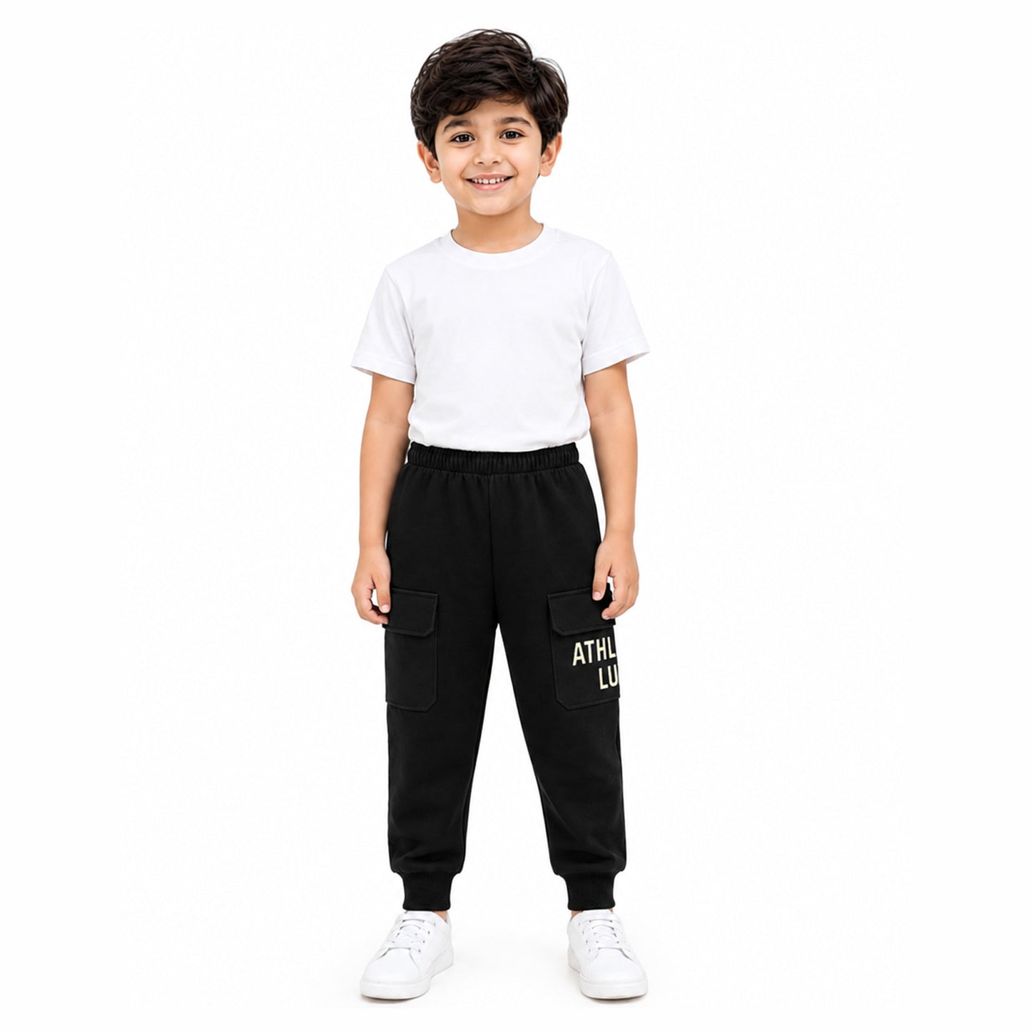 Kuchipoo Boys Cotton Cargo Jogger Pants with Pocket | Soft Elastic Waist Comfortable Track Pants for Boys | Casual Joggers for Kids | Pack of 3