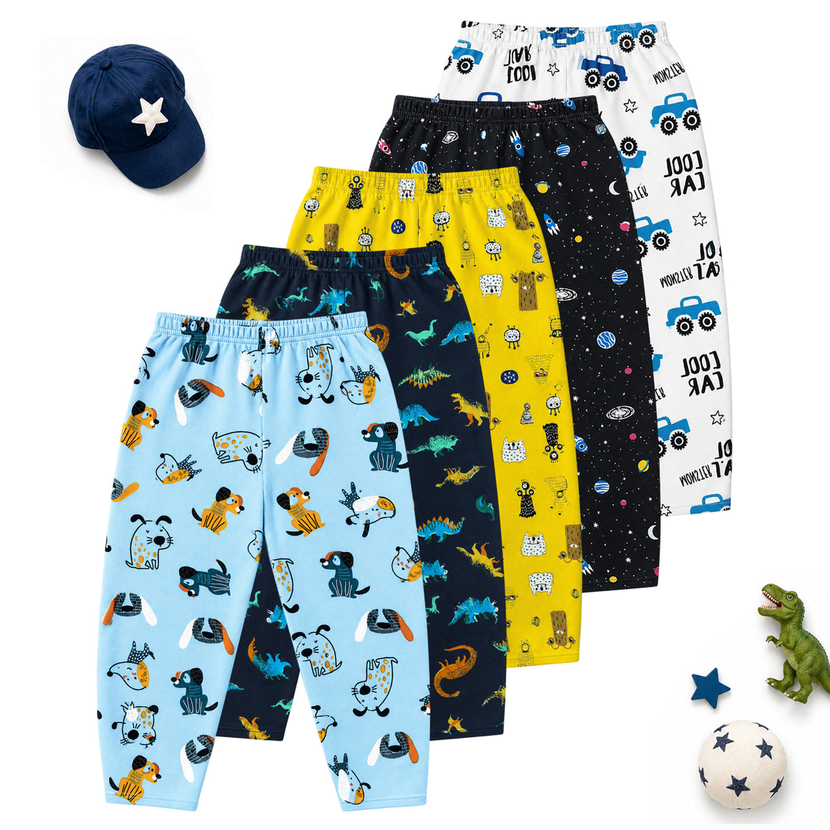 Kuchipoo Boys and Girls 100% Cotton Pajamas Combo | Soft Elastic Waist | Cute Animal Prints | Everyday Wear | Pack of 5