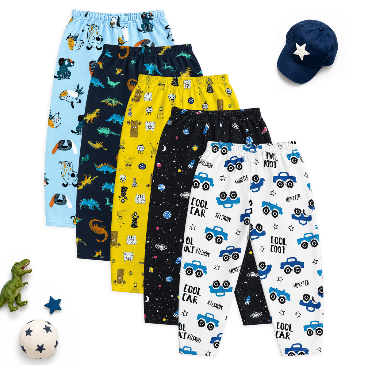 Kuchipoo Boys and Girls 100% Cotton Pajamas Combo | Soft Elastic Waist | Cute Animal Prints | Everyday Wear | Pack of 5