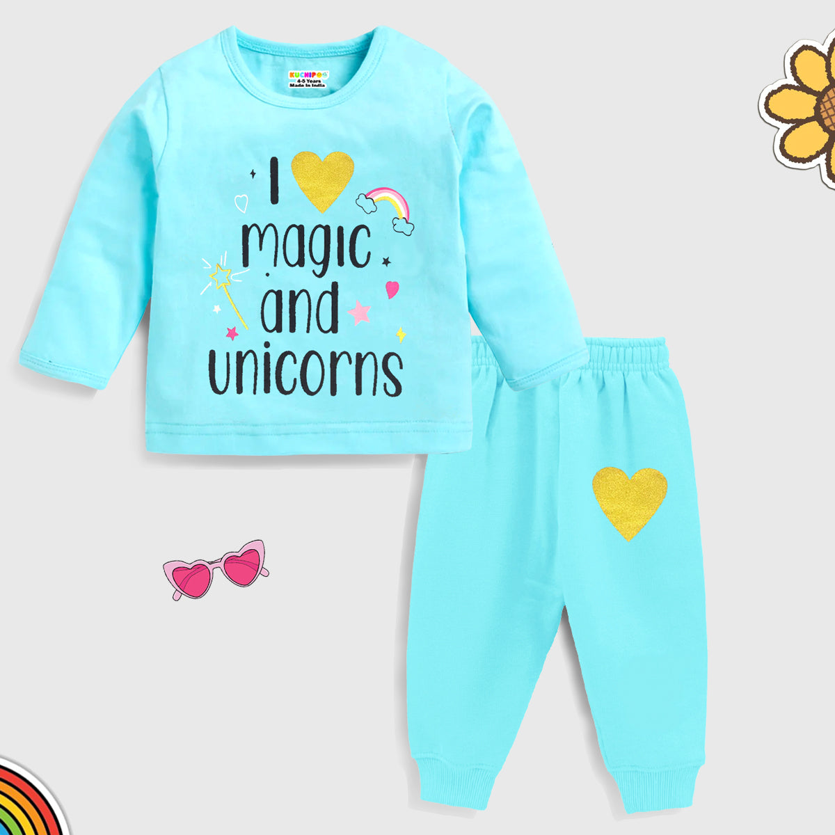 KUCHIPOO Baby Girls  T-Shirts and Pyjamas Set