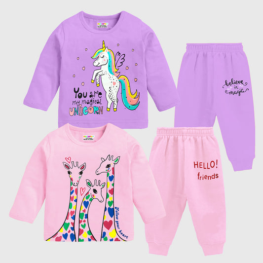 KUCHIPOO Baby GirlsT-Shirts and Pyjamas Set