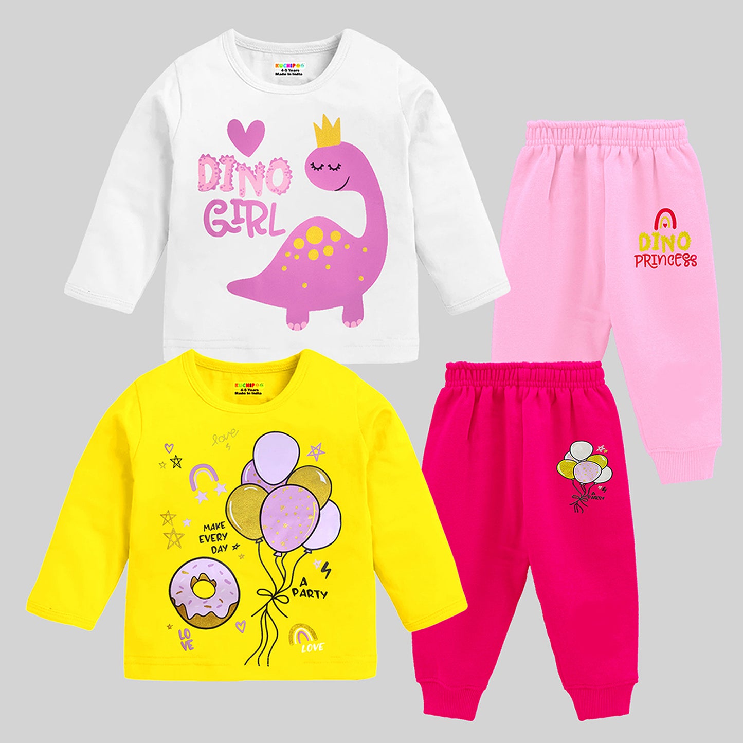 KUCHIPOO Baby Girls T-Shirts and Pyjamas Set
