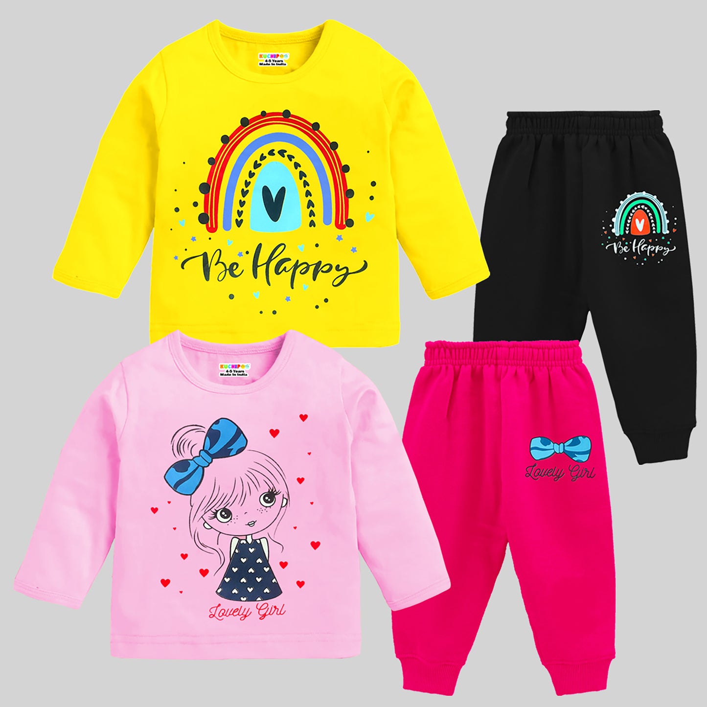 KUCHIPOO Baby GirlsT-Shirts and Pyjamas Set