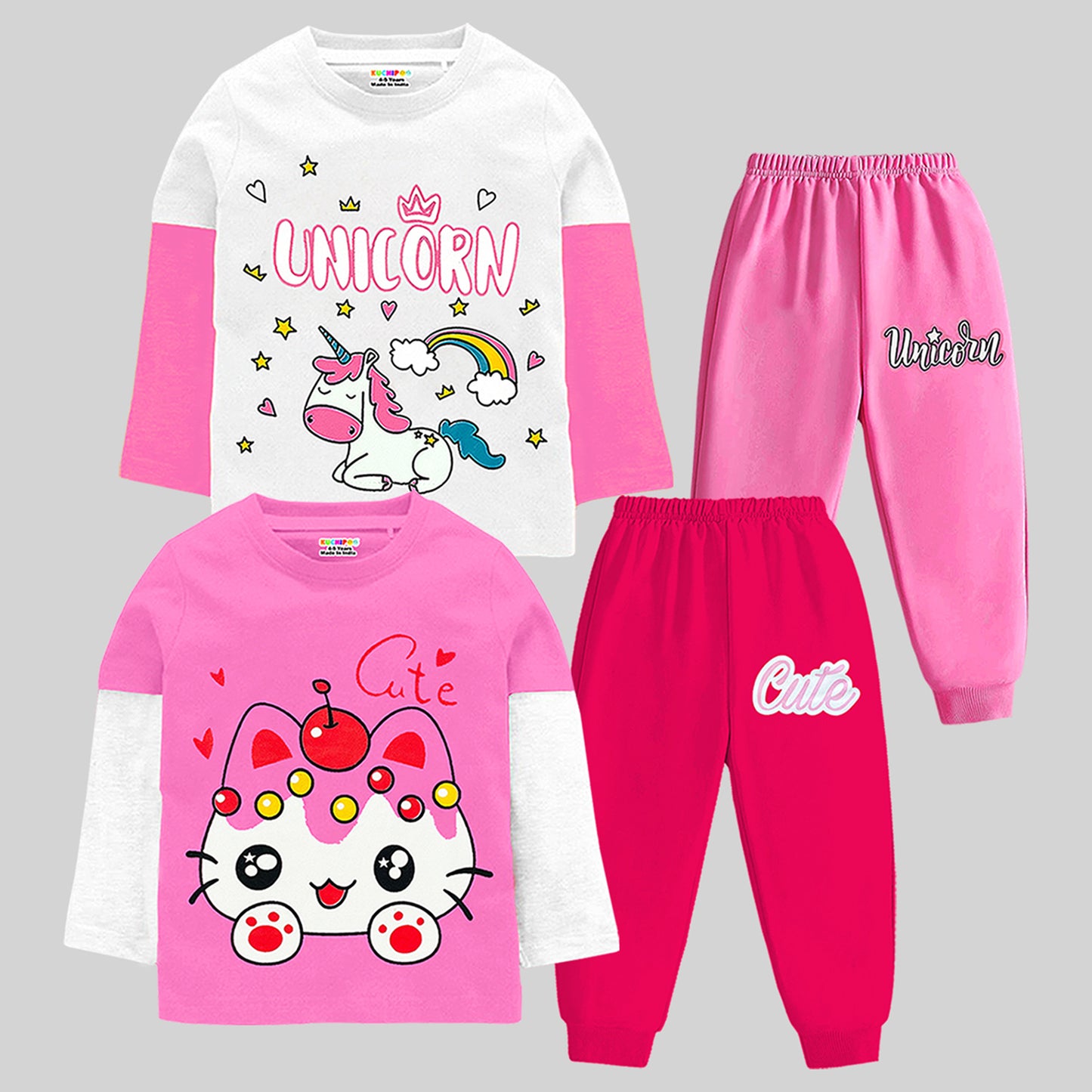 KUCHIPOO Baby Girls T-Shirts and Pyjamas Set