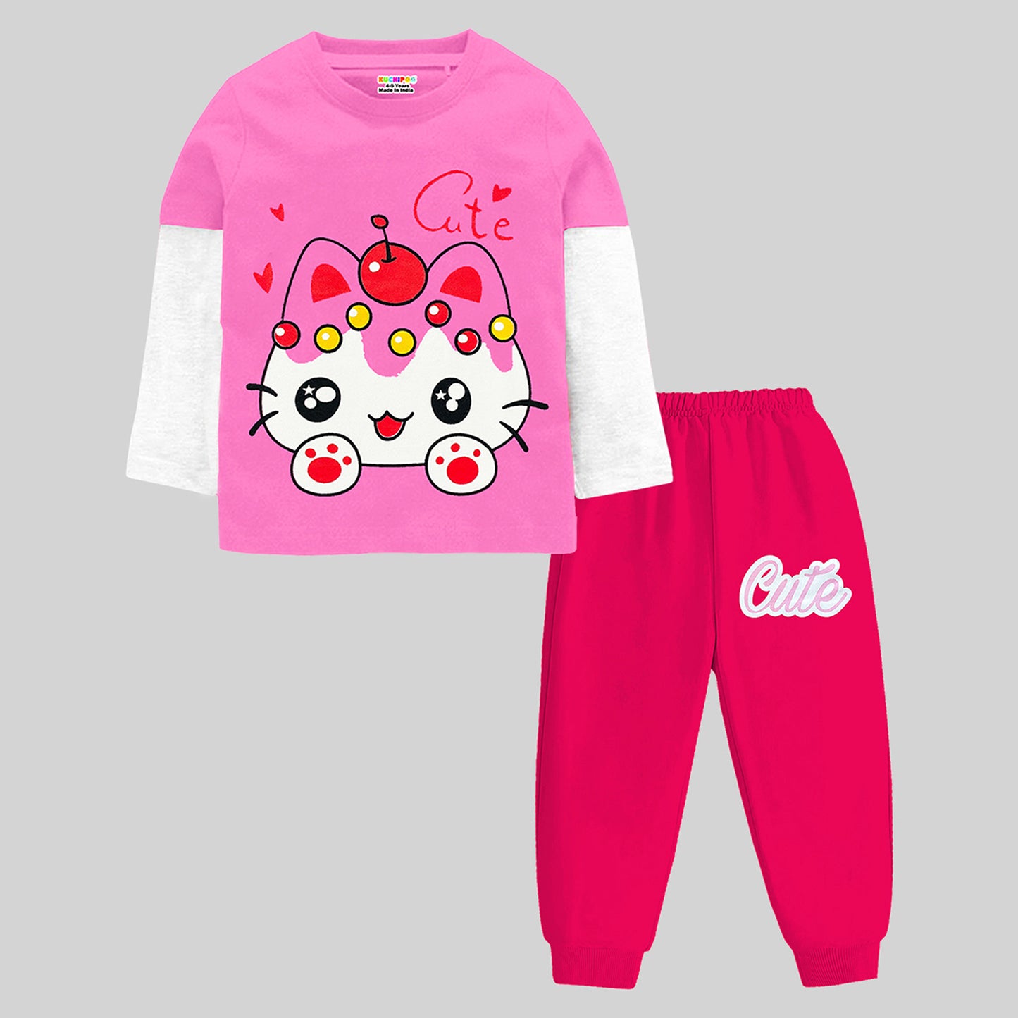 KUCHIPOO Baby Girls T-Shirts and Pyjamas Set