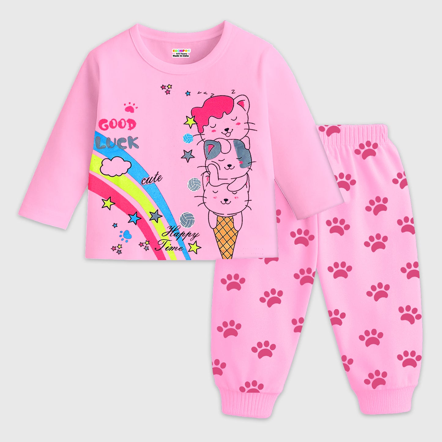 KUCHIPOO Baby Girls T-Shirts and Pyjamas Set