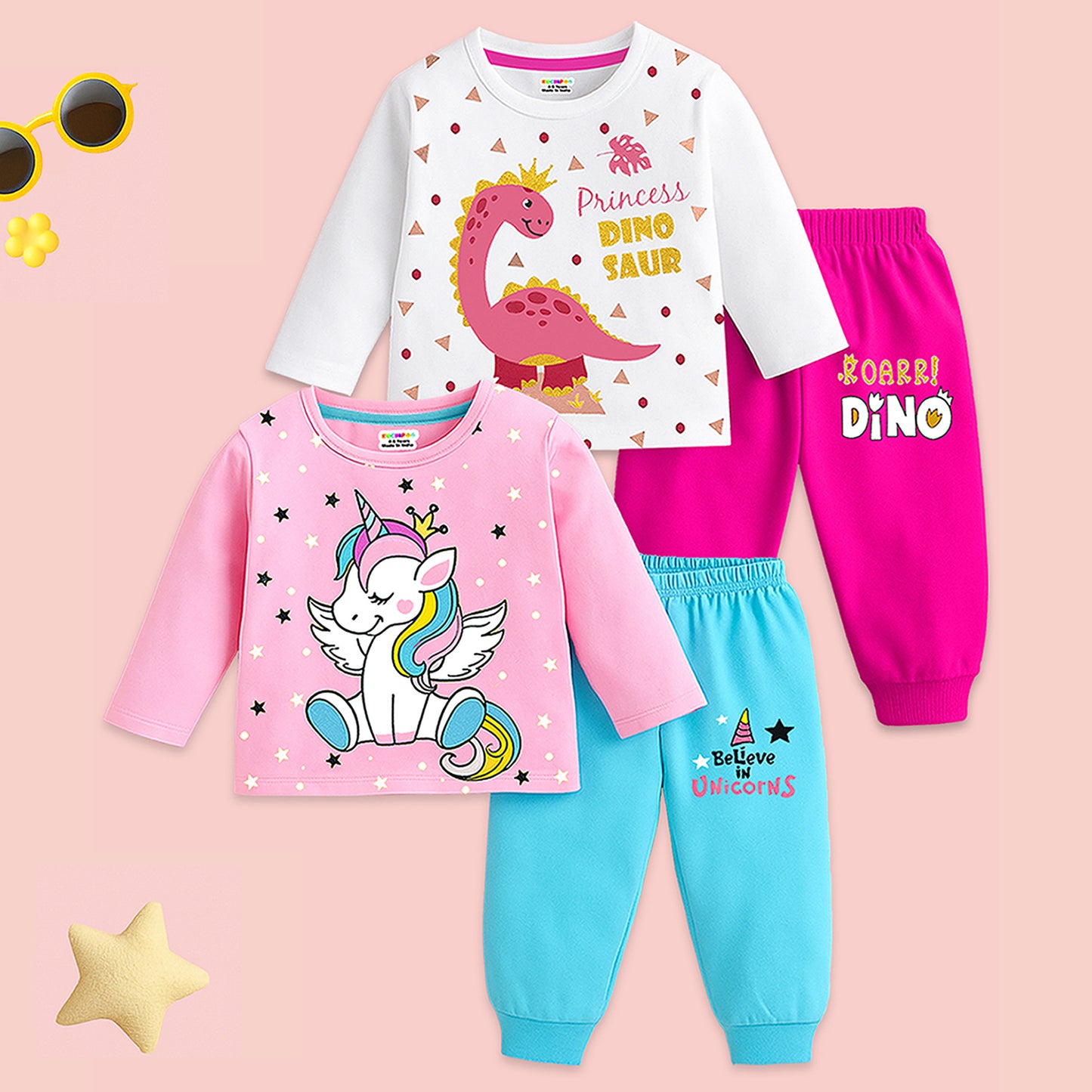 KUCHIPOO Baby Girls T-Shirts and Pyjamas Set
