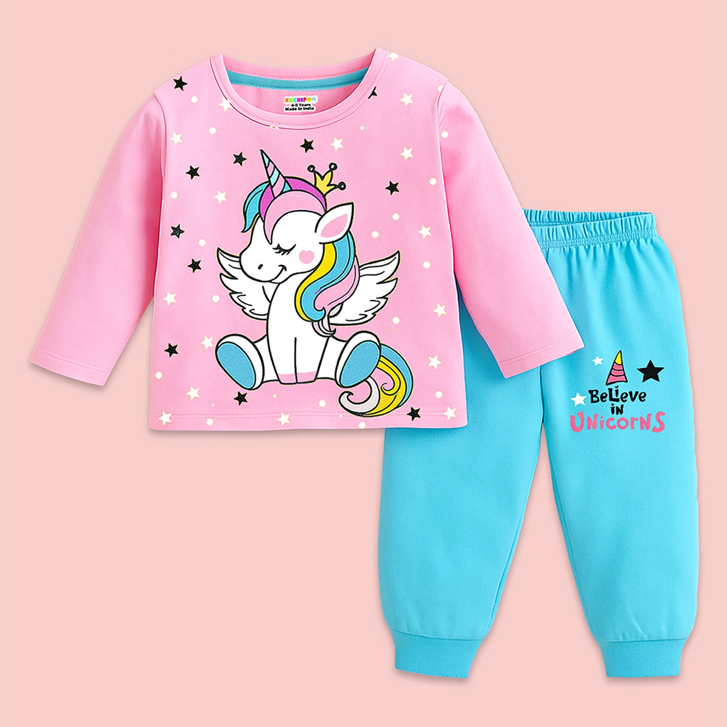 KUCHIPOO Baby Girls T-Shirts and Pyjamas Set