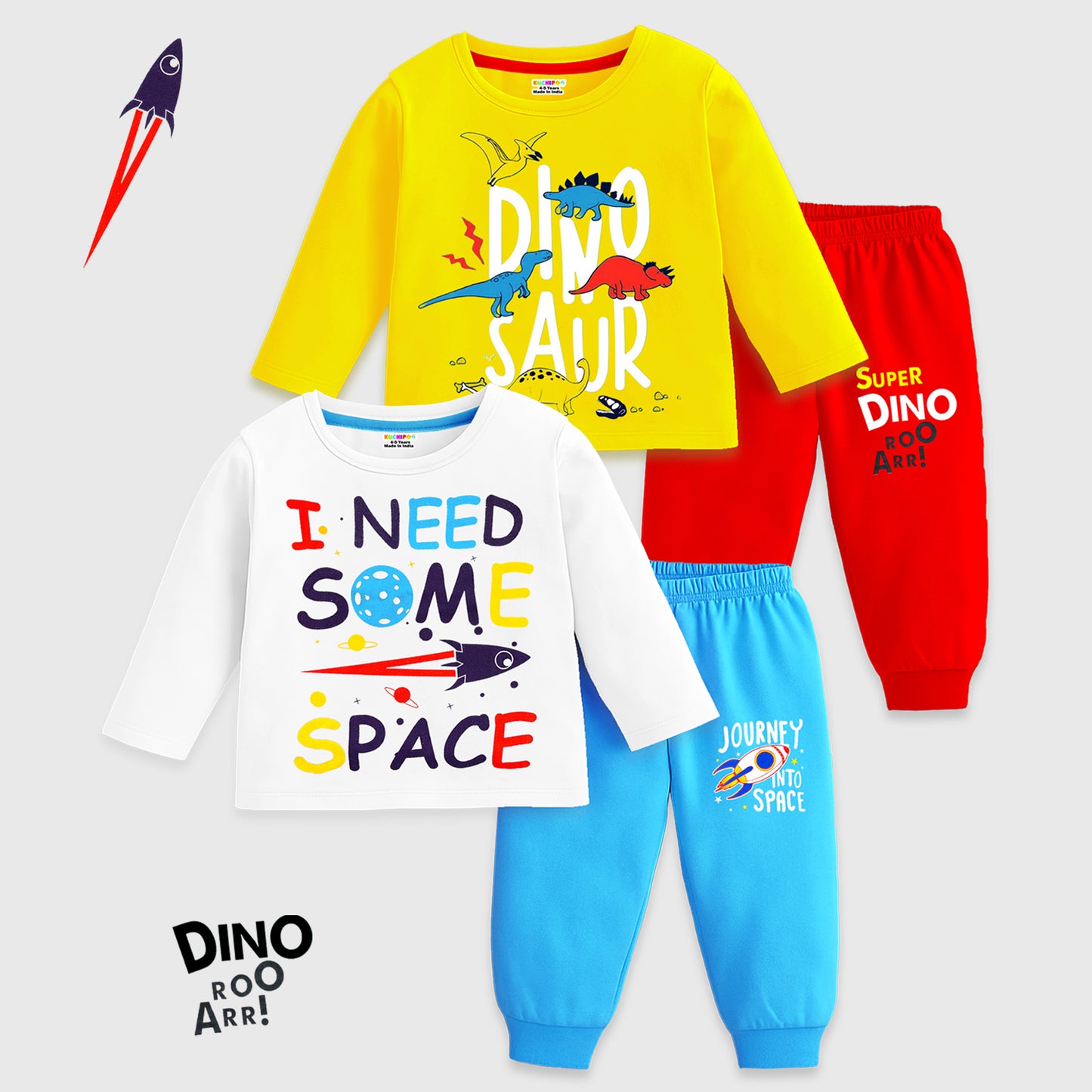 Kuchipoo Boys Regular Fit T-Shirts and Pyjamas Set