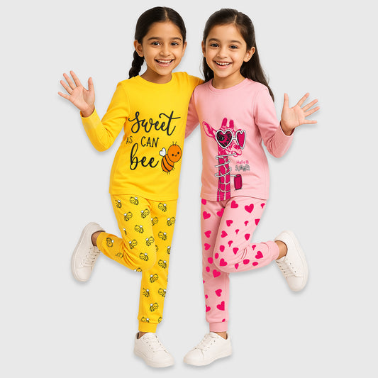 Kuchipoo Girls Regular Fit T-Shirts and Pyjamas Set